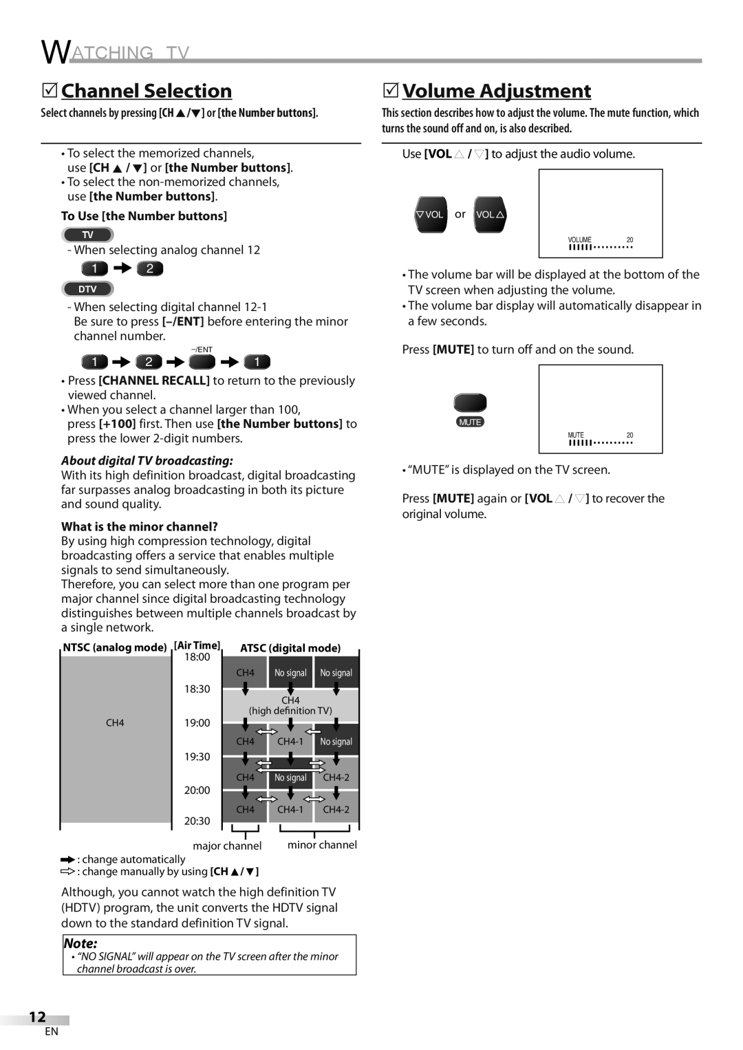 FUNAI CR130DR8 owner manual Watching TV, 5Channel Selection, 5Volume Adjustment 