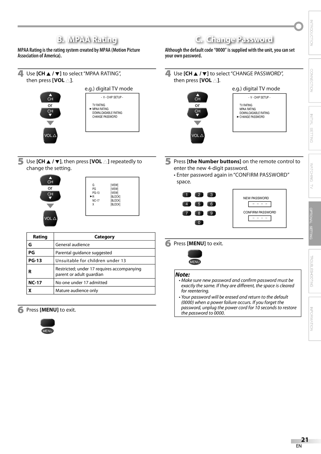 FUNAI CR130DR8 owner manual Mpaa Rating 