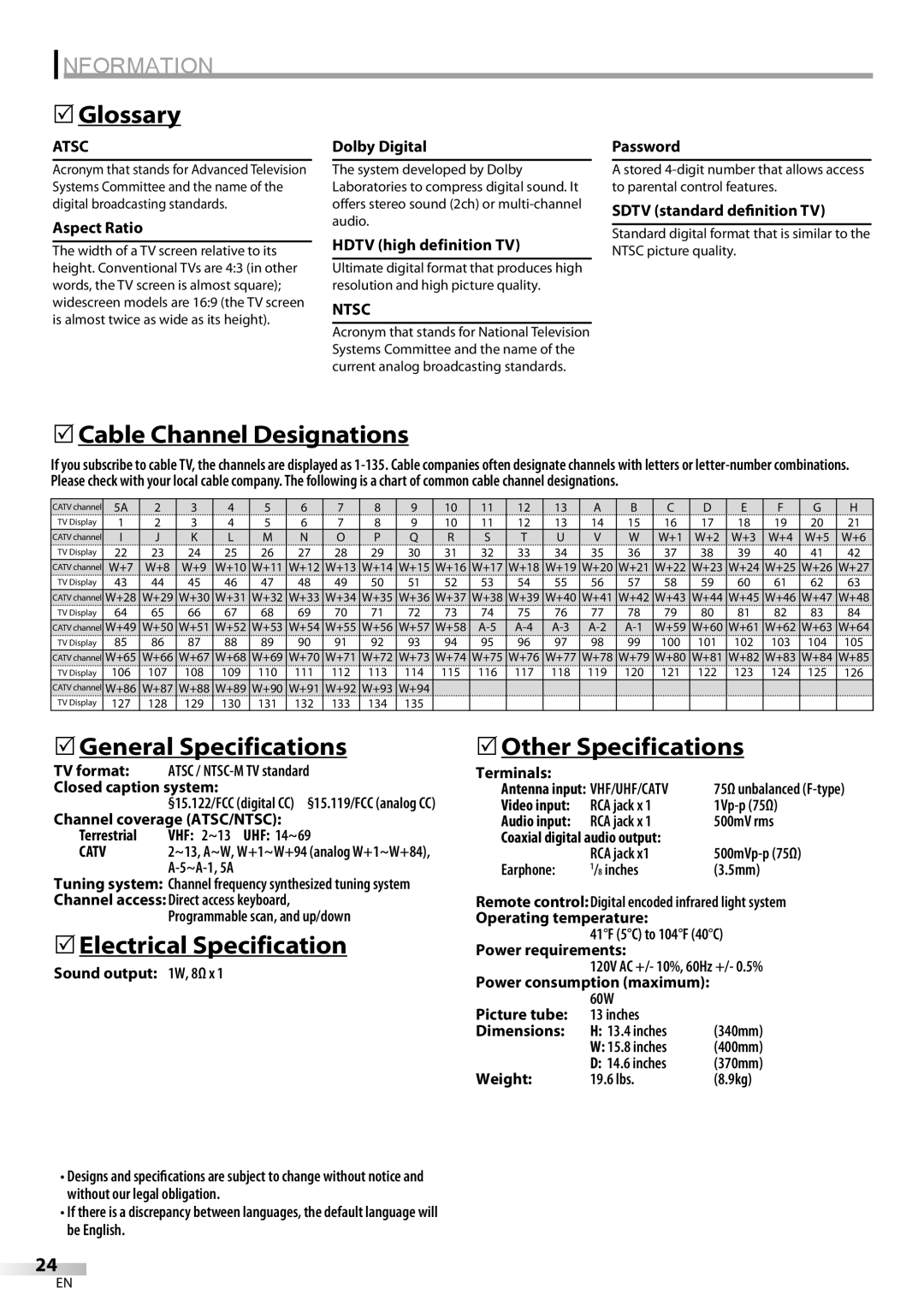 FUNAI CR130DR8 owner manual Information 