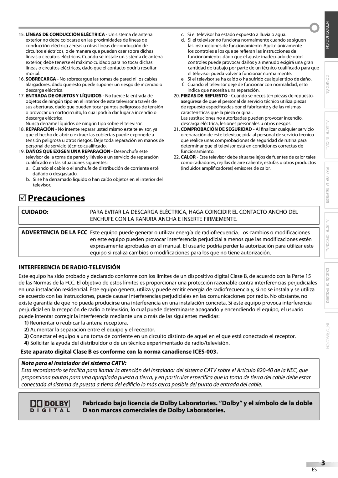 FUNAI CR130DR8 owner manual Precauciones, Cuidado, Interferencia DE RADIO-TELEVISIÓN 