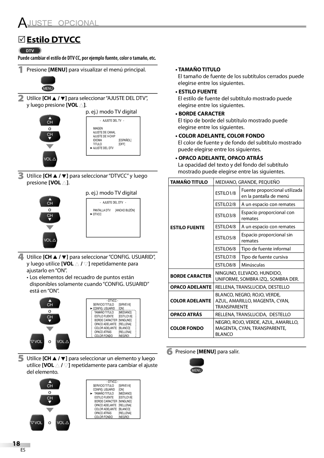 FUNAI CR130DR8 owner manual 5Estilo Dtvcc 