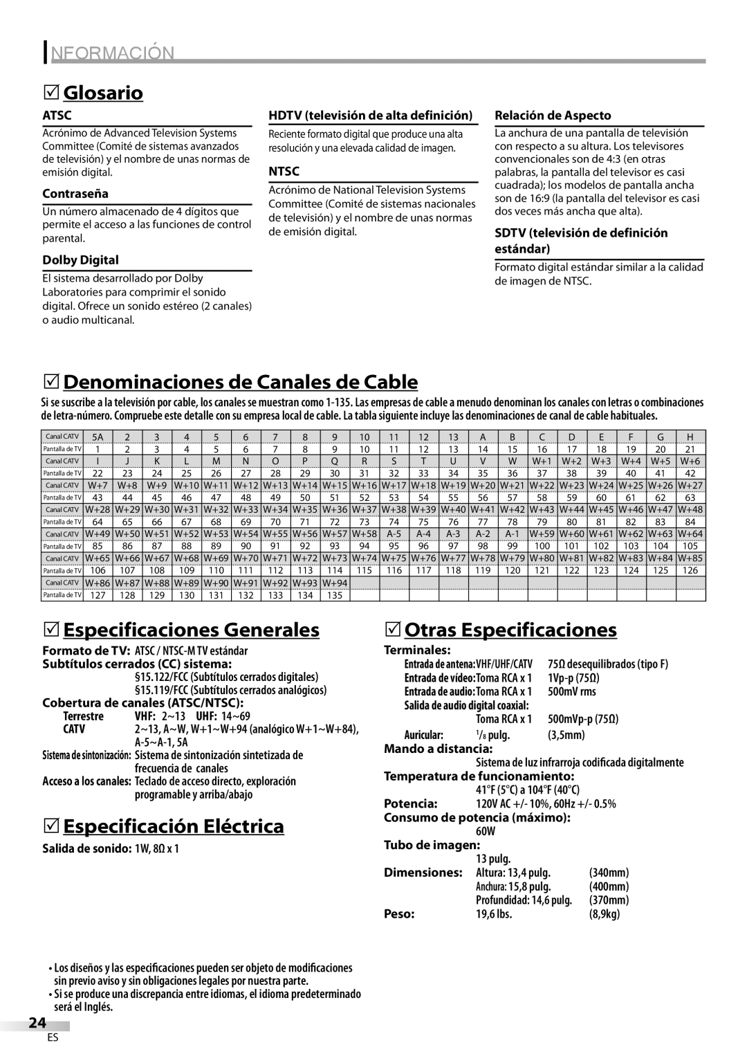 FUNAI CR130DR8 owner manual Información 