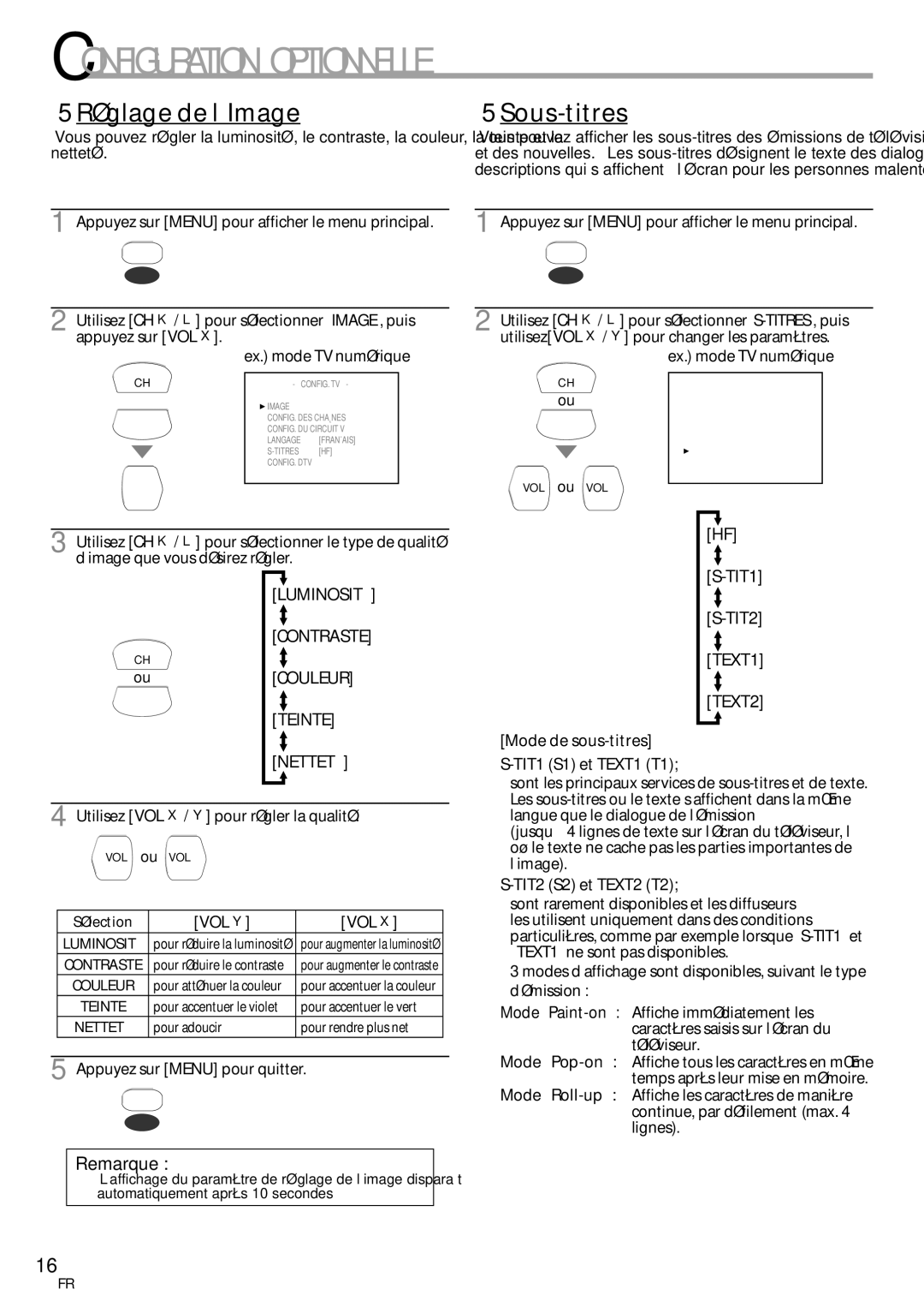 FUNAI CR130TT8 owner manual 5Réglage de l’Image, Couleur, Teinte, Netteté, TEXT1 TEXT2 