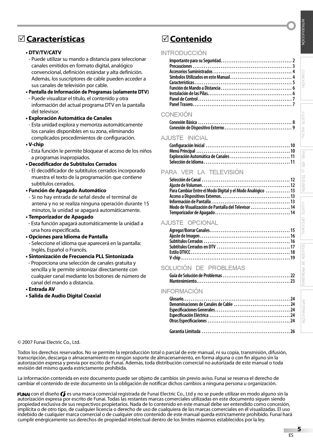 FUNAI CR130TT8 owner manual Características, Contenido 