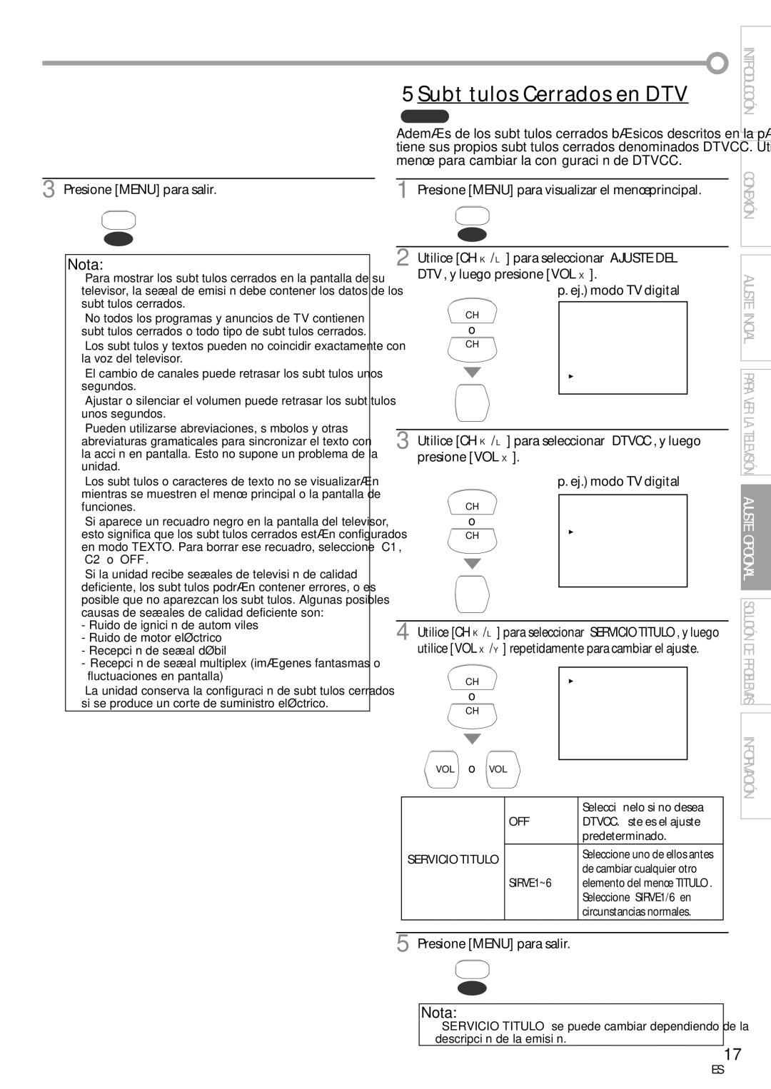 FUNAI CR130TT8 owner manual Utilice CH, Utilice VOL X/Y repetidamente para cambiar el ajuste, Selecciónelo si no desea 