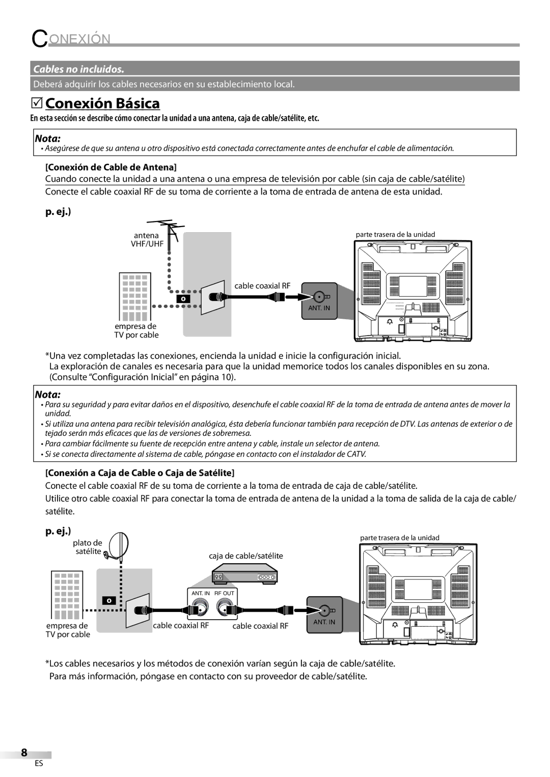 FUNAI CR202EM9 owner manual 5Conexión Básica, Conexión de Cable de Antena, Conexión a Caja de Cable o Caja de Satélite 