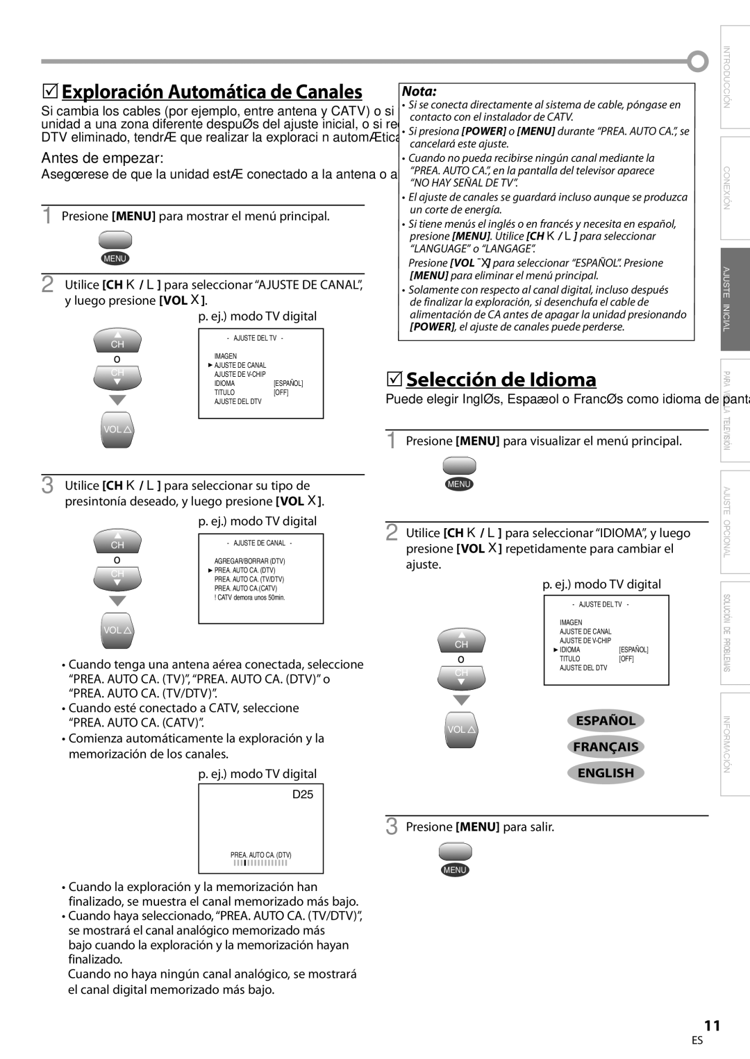 FUNAI CR202EM9 owner manual 5Selección de Idioma, Español 