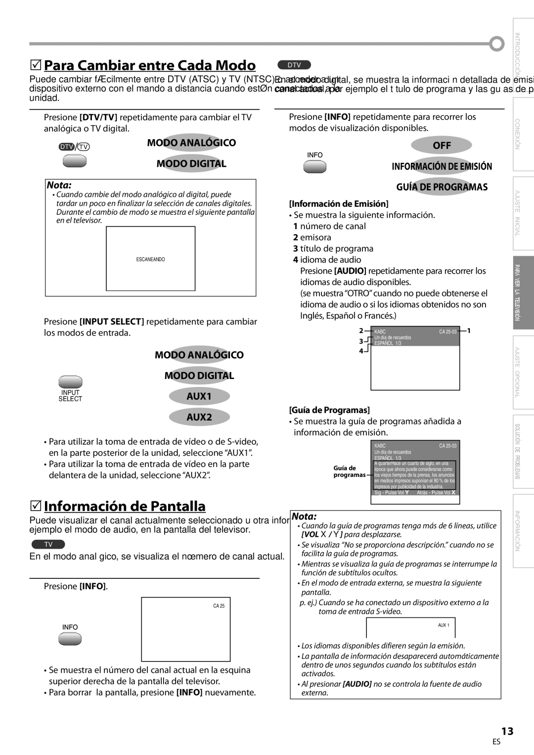 FUNAI CR202EM9 owner manual 5Para Cambiar entre Cada Modo, 5Información de Pantalla 