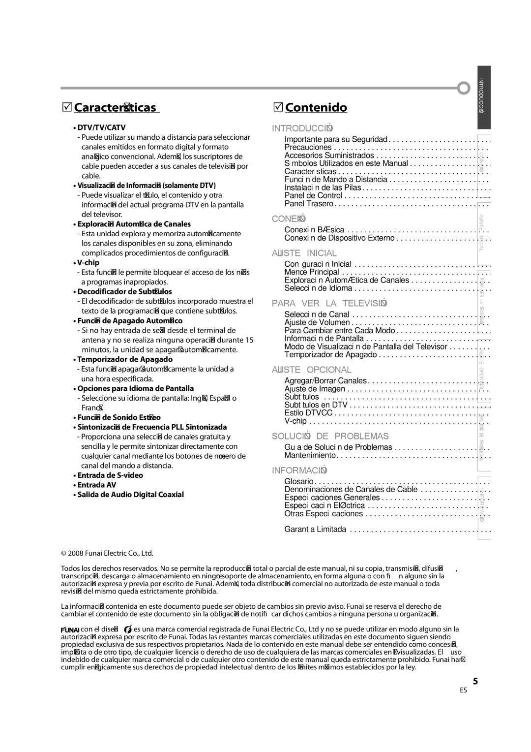 FUNAI CR202TT9 owner manual Características, Contenido 