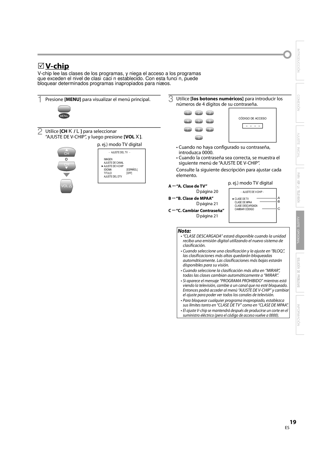 FUNAI CR202TT9 owner manual Chip, Cuando no haya configurado su contraseña, introduzca 