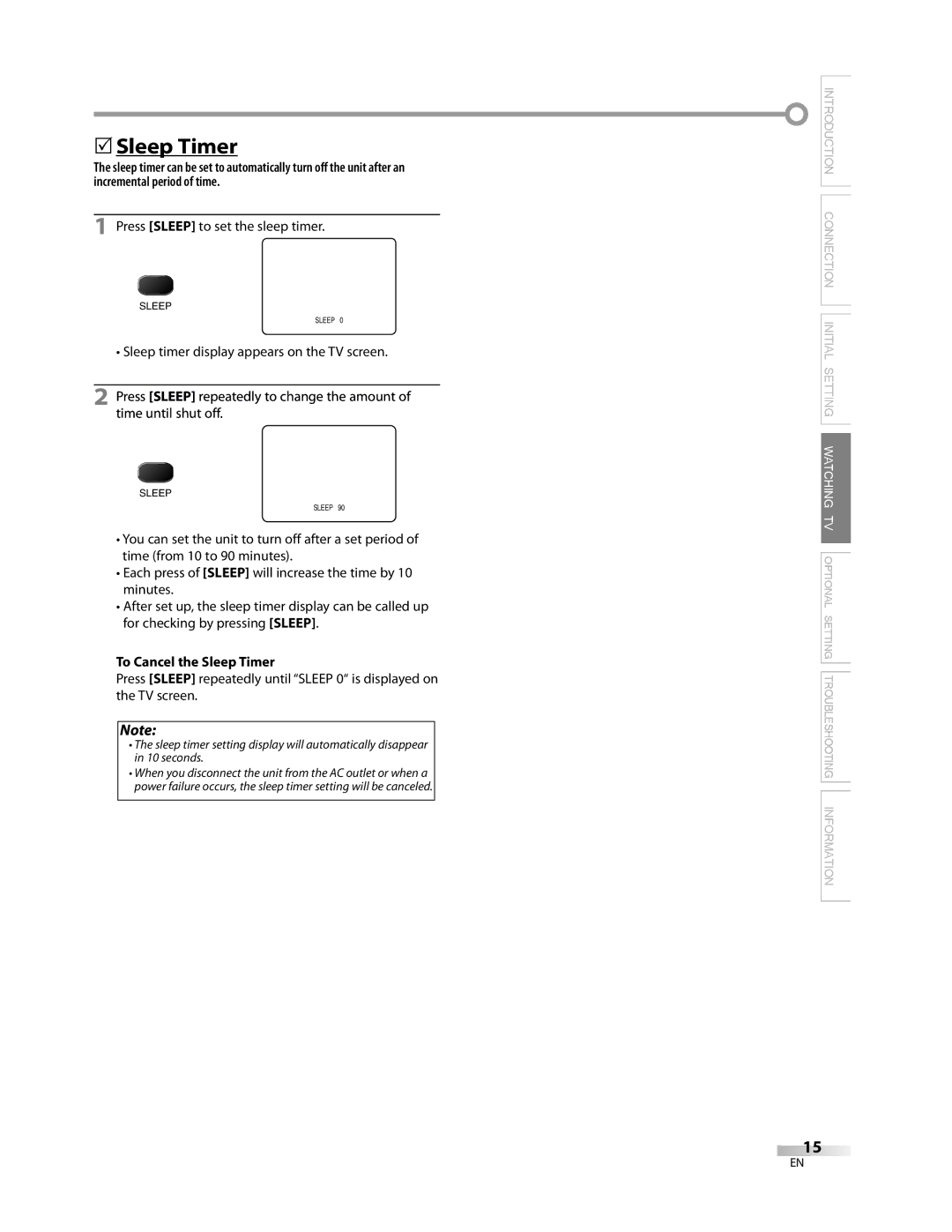 FUNAI CR270TT8 owner manual 5Sleep Timer, Press Sleep to set the sleep timer, To Cancel the Sleep Timer 