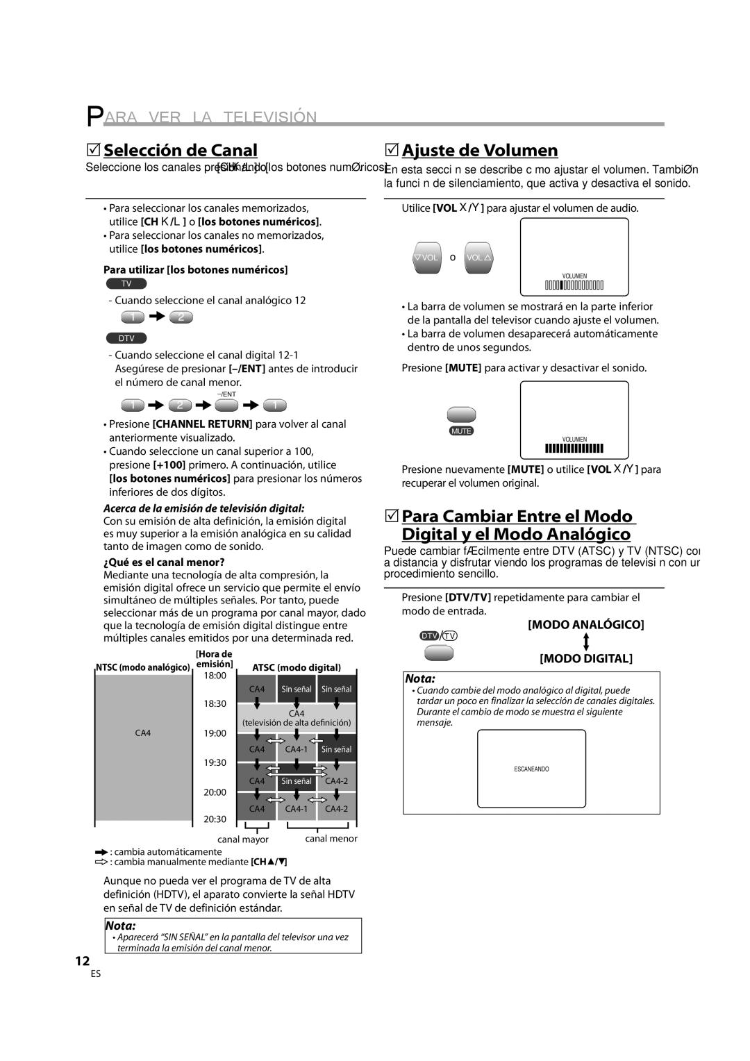 FUNAI CR270TT8 owner manual Para VER LA Televisión, 5Selección de Canal, 5Ajuste de Volumen 