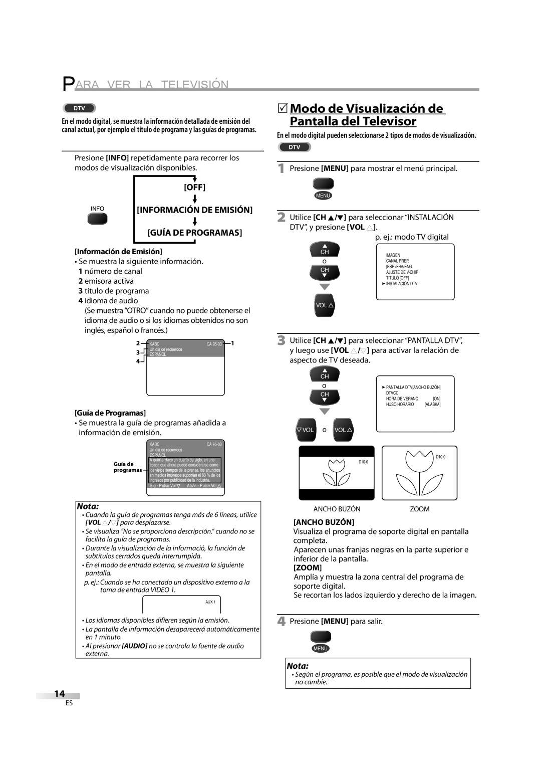 FUNAI CR270TT8 5Modo de Visualización de Pantalla del Televisor, Información DE Emisión, Información de Emisión 