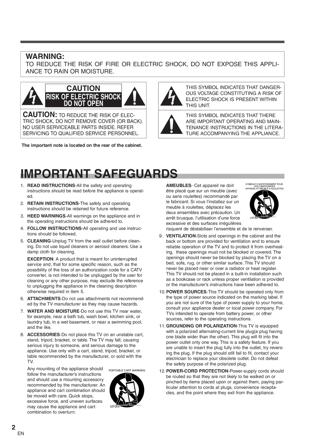 FUNAI CR272IL8 owner manual Important Safeguards 