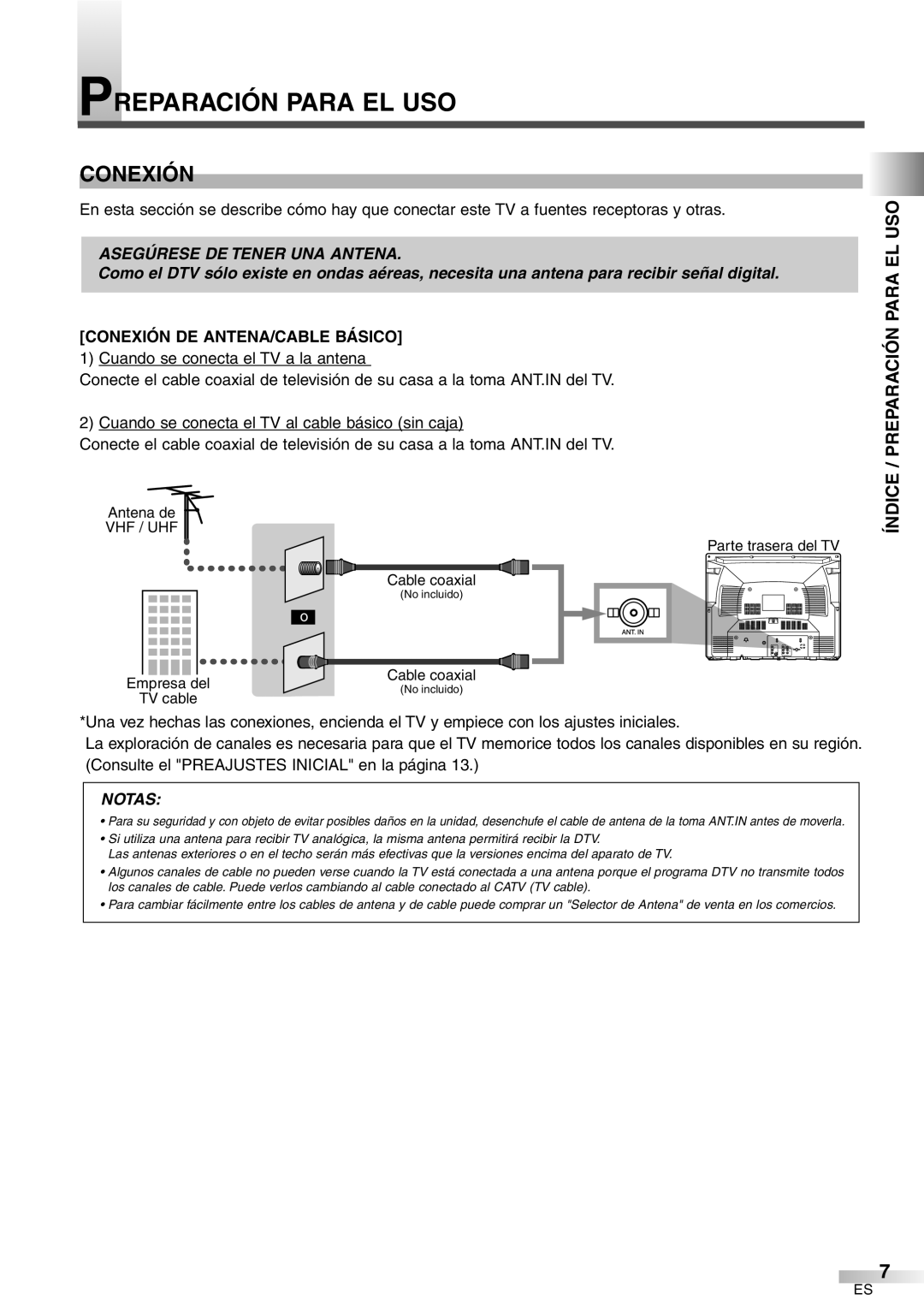 FUNAI CR272IL8 owner manual Índice / Preparación Para EL USO, Conexión DE ANTENA/CABLE Básico 