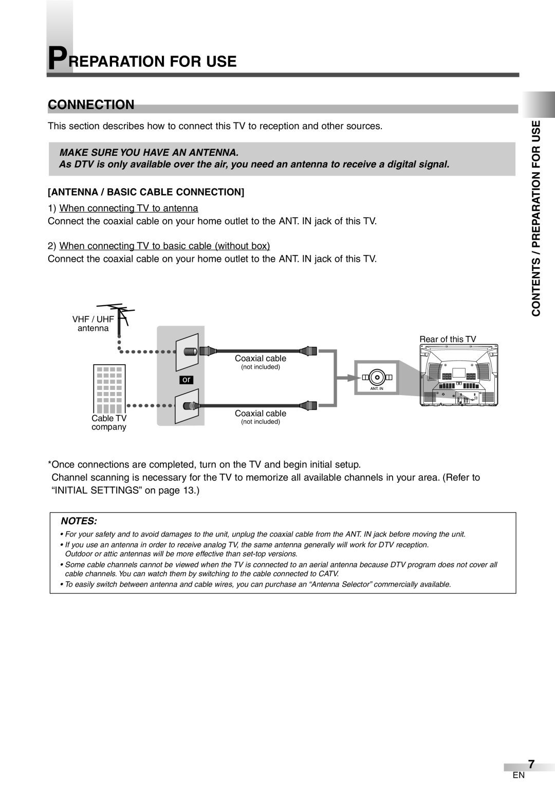 FUNAI CR272IL8 owner manual Connection, Contents / Preparation for USE 