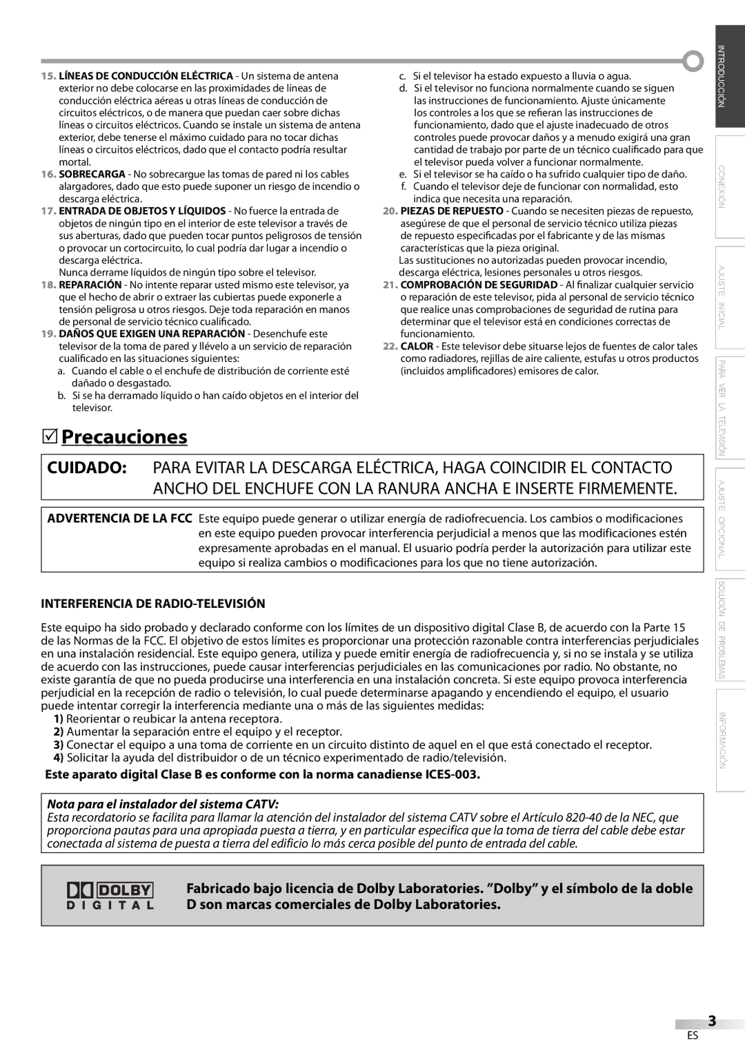 FUNAI CR320IL8 A owner manual Precauciones, Interferencia DE RADIO-TELEVISIÓN 