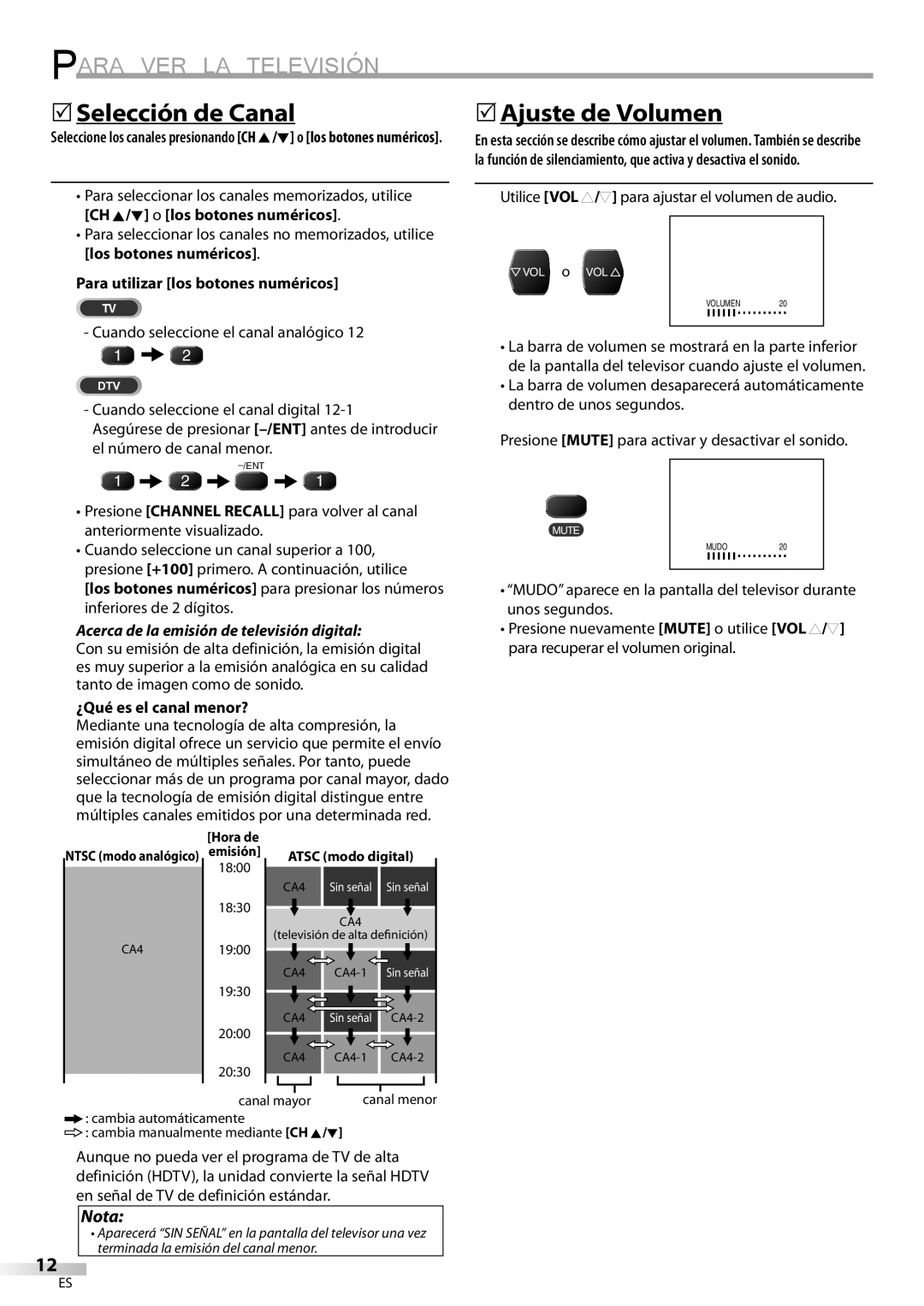 FUNAI CR320IL8 A Para VER LA Televisión, 5Selección de Canal, 5Ajuste de Volumen, Para utilizar los botones numéricos 