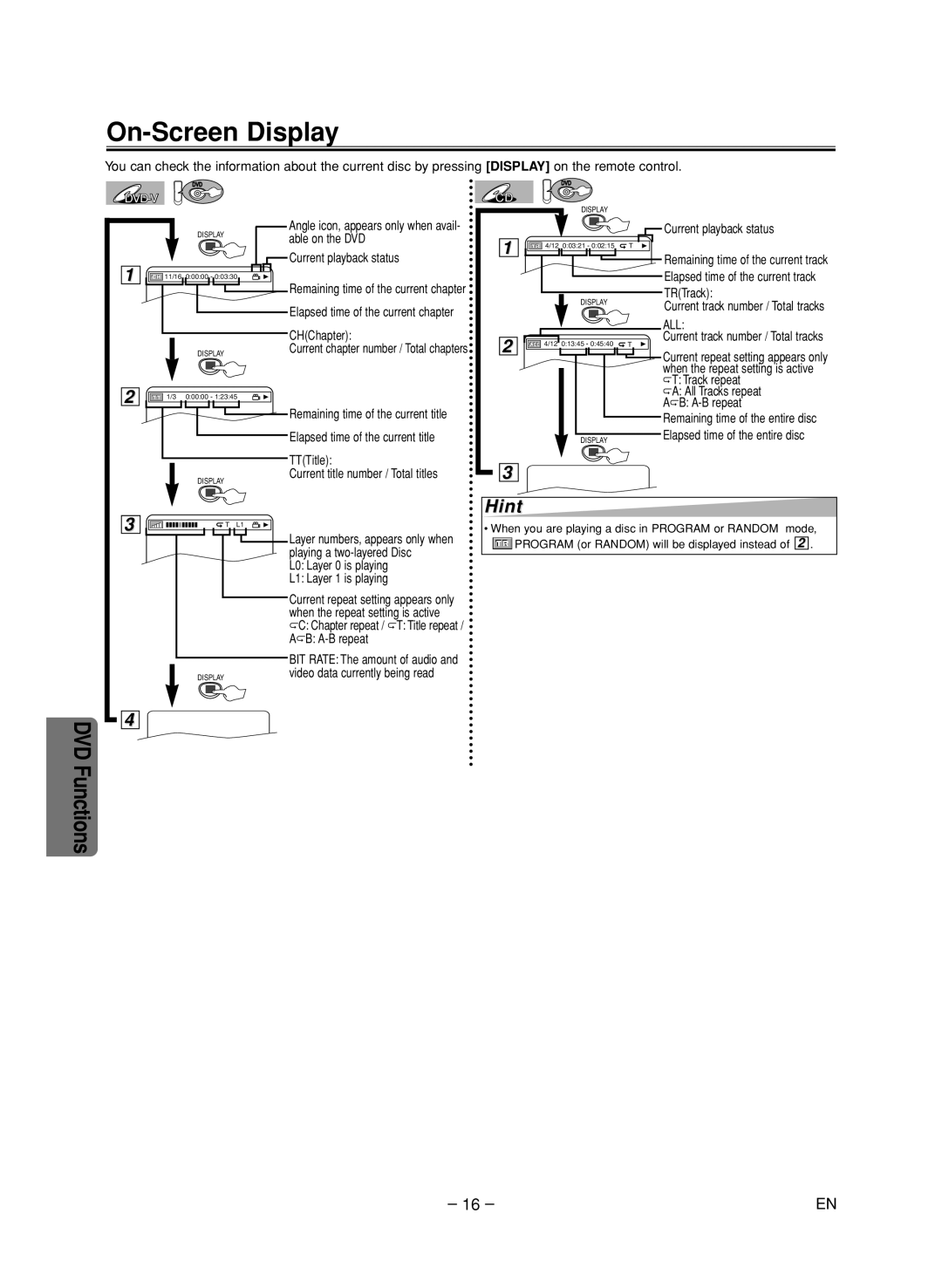 FUNAI CSV205DT owner manual On-Screen Display 