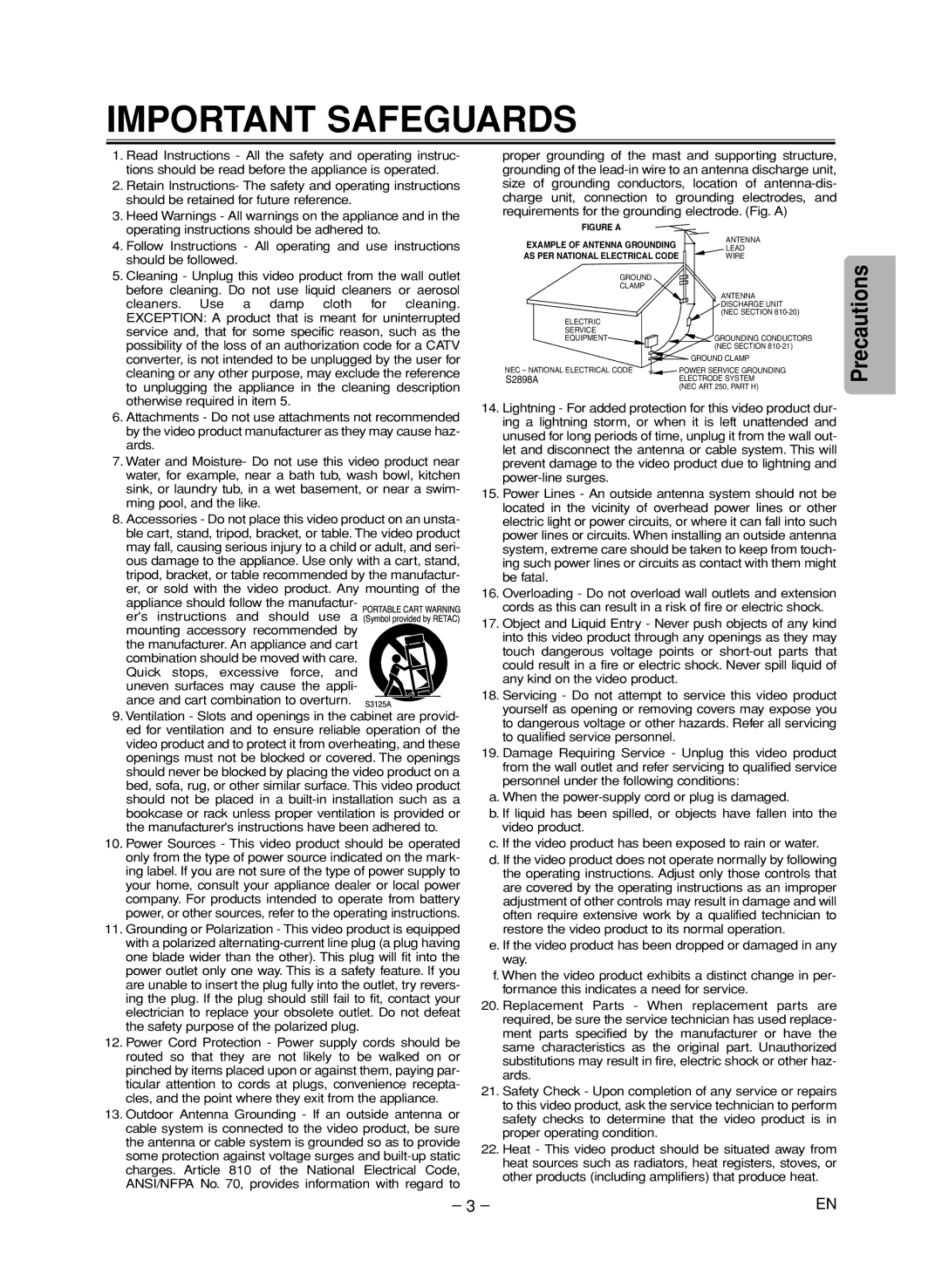 FUNAI CSV205DT owner manual Important Safeguards 