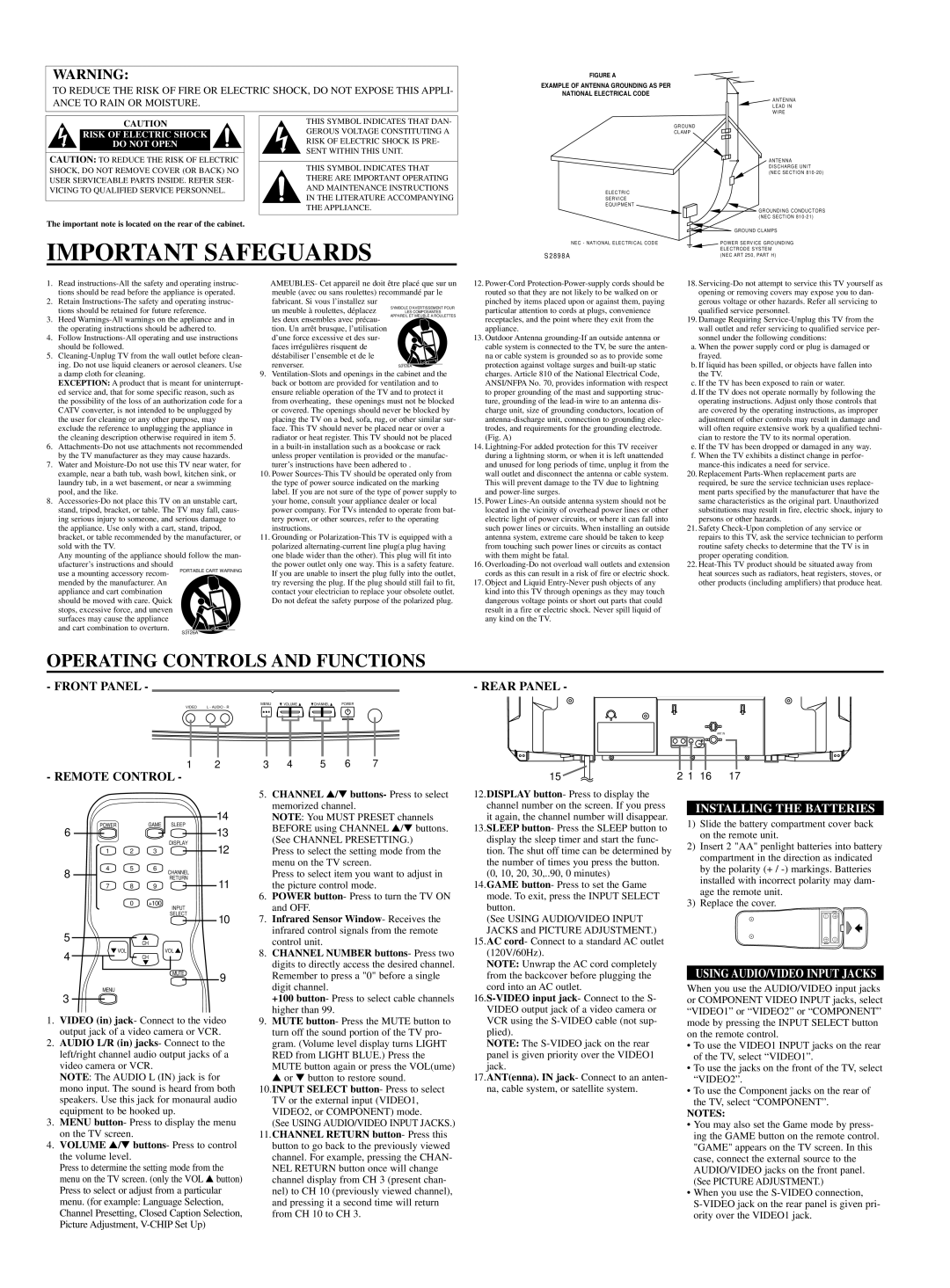 FUNAI DCT3203 owner manual Installing the Batteries, Risk of Electric Shock 