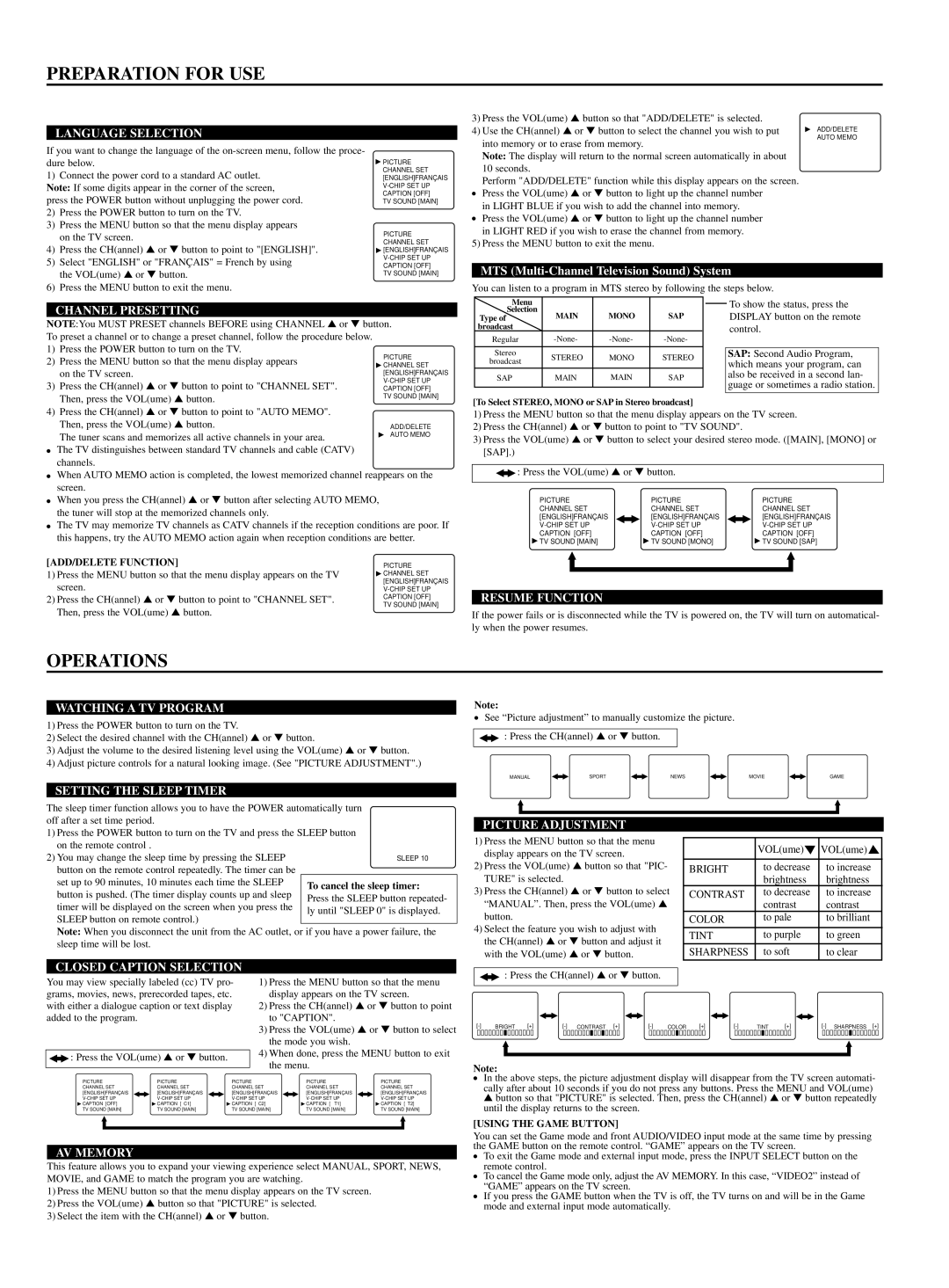 FUNAI DCT3203 owner manual Preparation for USE, Operations 