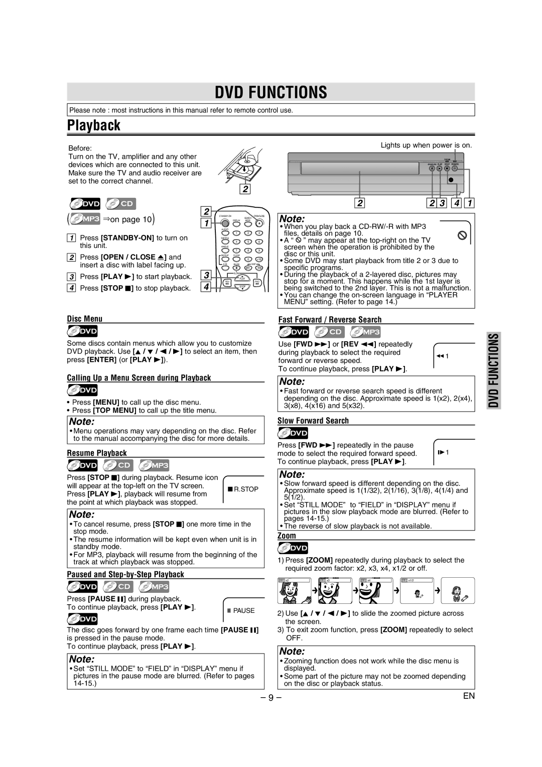 FUNAI DP100HH8 owner manual DVD Functions, Playback 