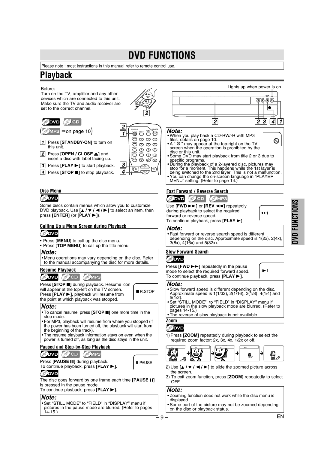 FUNAI DP100HH8A owner manual Playback 