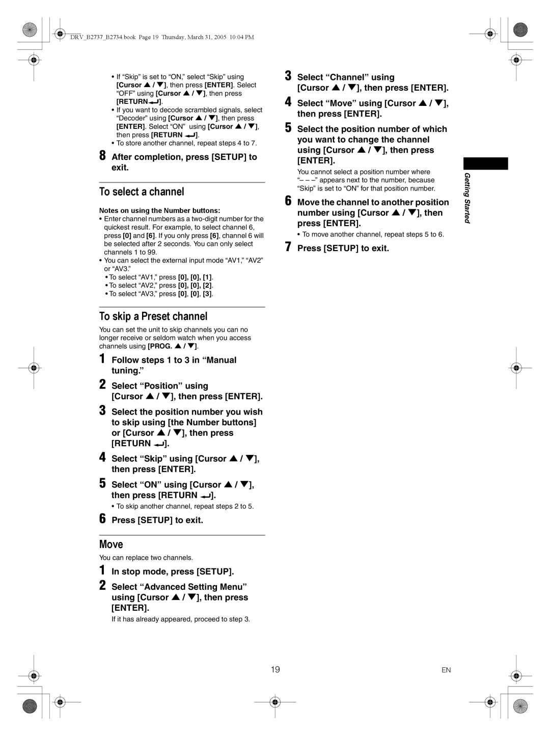 FUNAI DRV-B2737, DRV-B2734 To select a channel, To skip a Preset channel, Move, After completion, press Setup to exit 