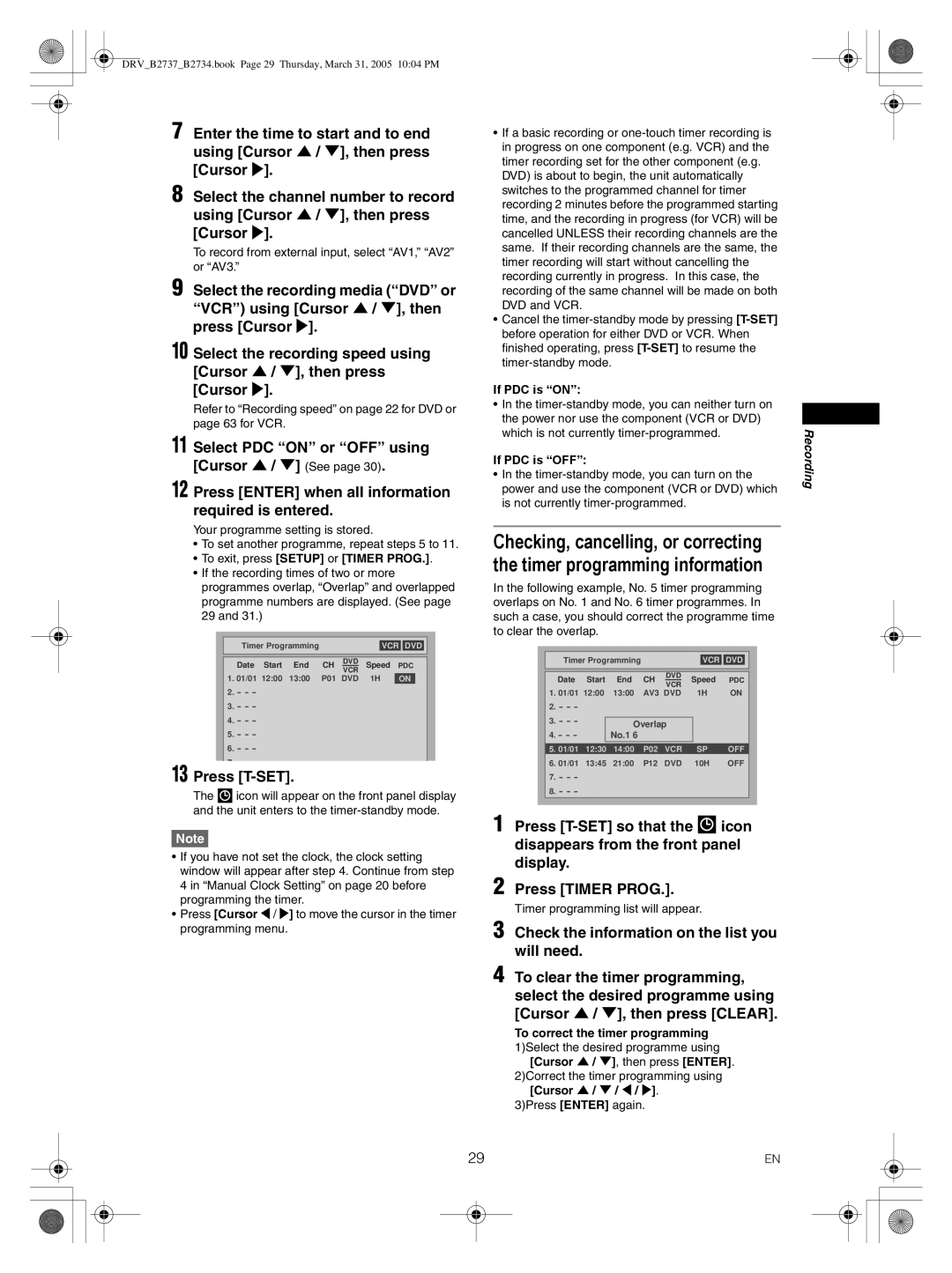 FUNAI DRV-B2737 Press T-SET, Check the information on the list you will need, To exit, press Setup or Timer Prog 