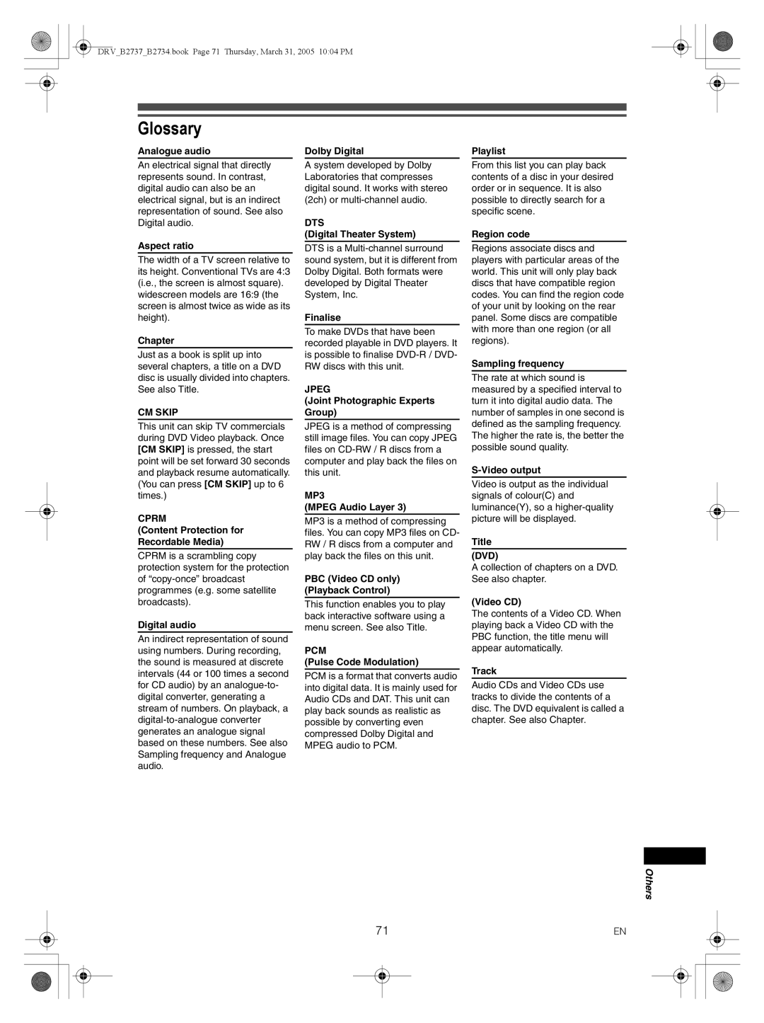 FUNAI DRV-B2737, DRV-B2734 owner manual Glossary 