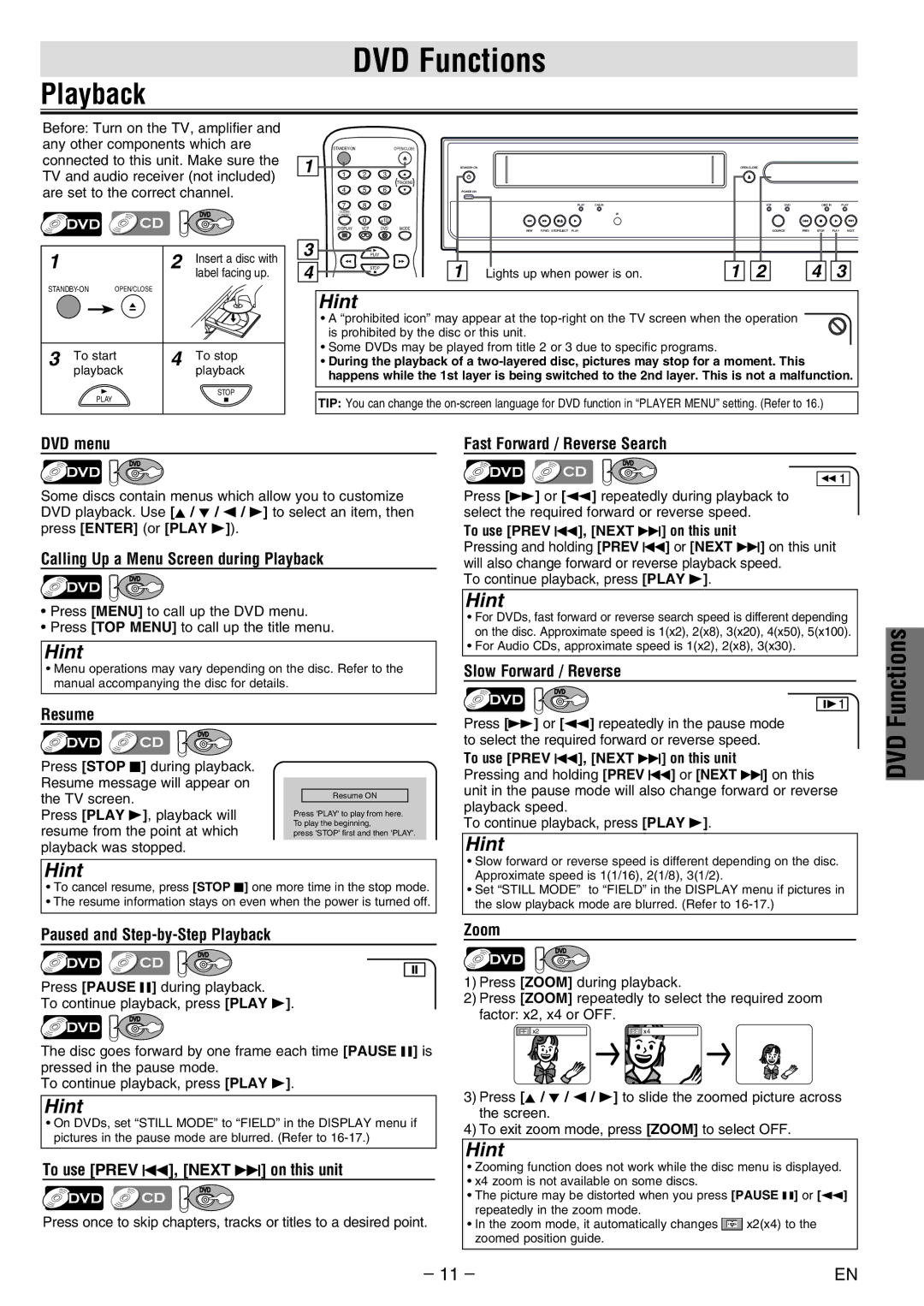 FUNAI DV200MW8 owner manual DVD Functions 