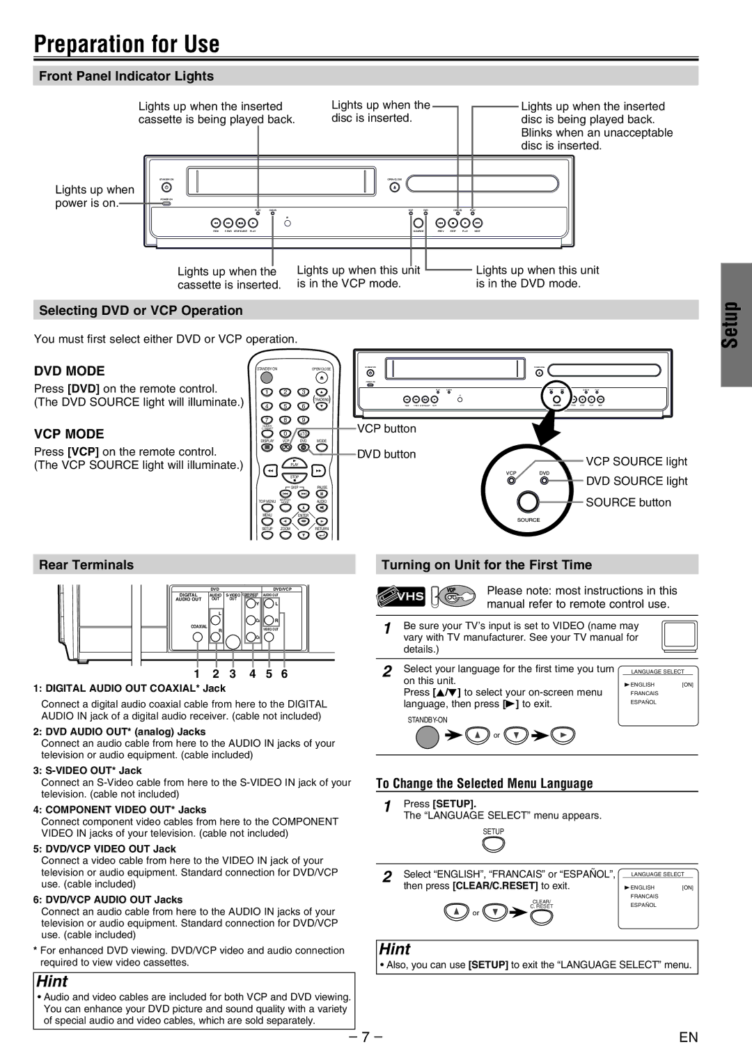 FUNAI DV200MW8 owner manual Preparation for Use, DVD Mode, VCP Mode 