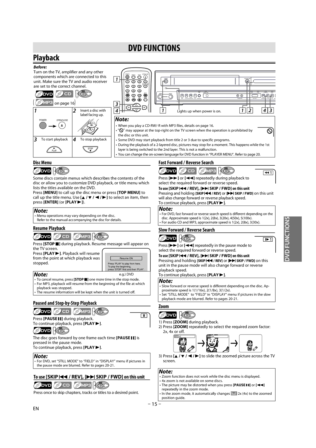 FUNAI DV220TT8 owner manual DVD Functions 