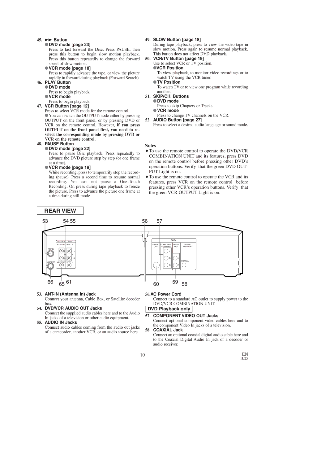 FUNAI DVC860D Play Button DVD mode, VCR Button, Pause Button DVD mode, Slow Button, VCR/TV Button, VCR Position 