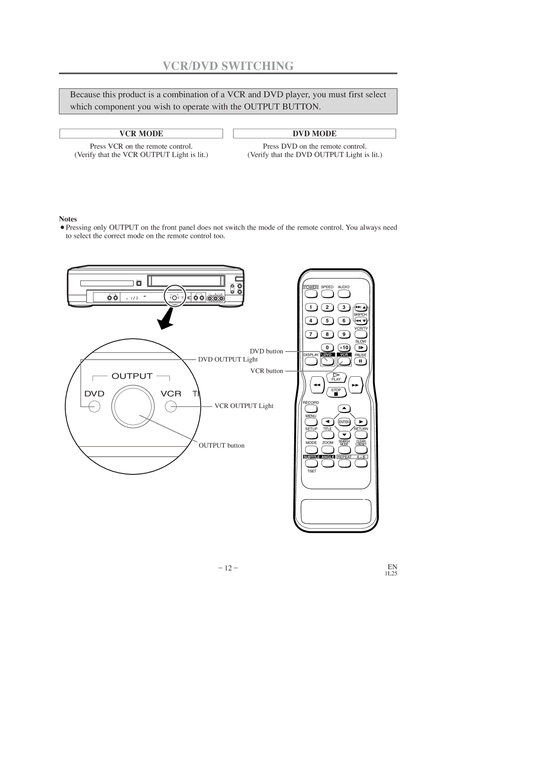 FUNAI DVC860D owner manual VCR/DVD Switching, DVD Mode 