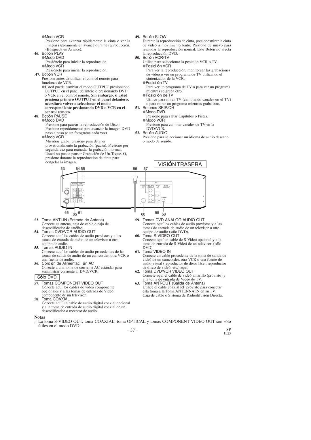 FUNAI DVC860D owner manual Sólo DVD, Botón VCR 