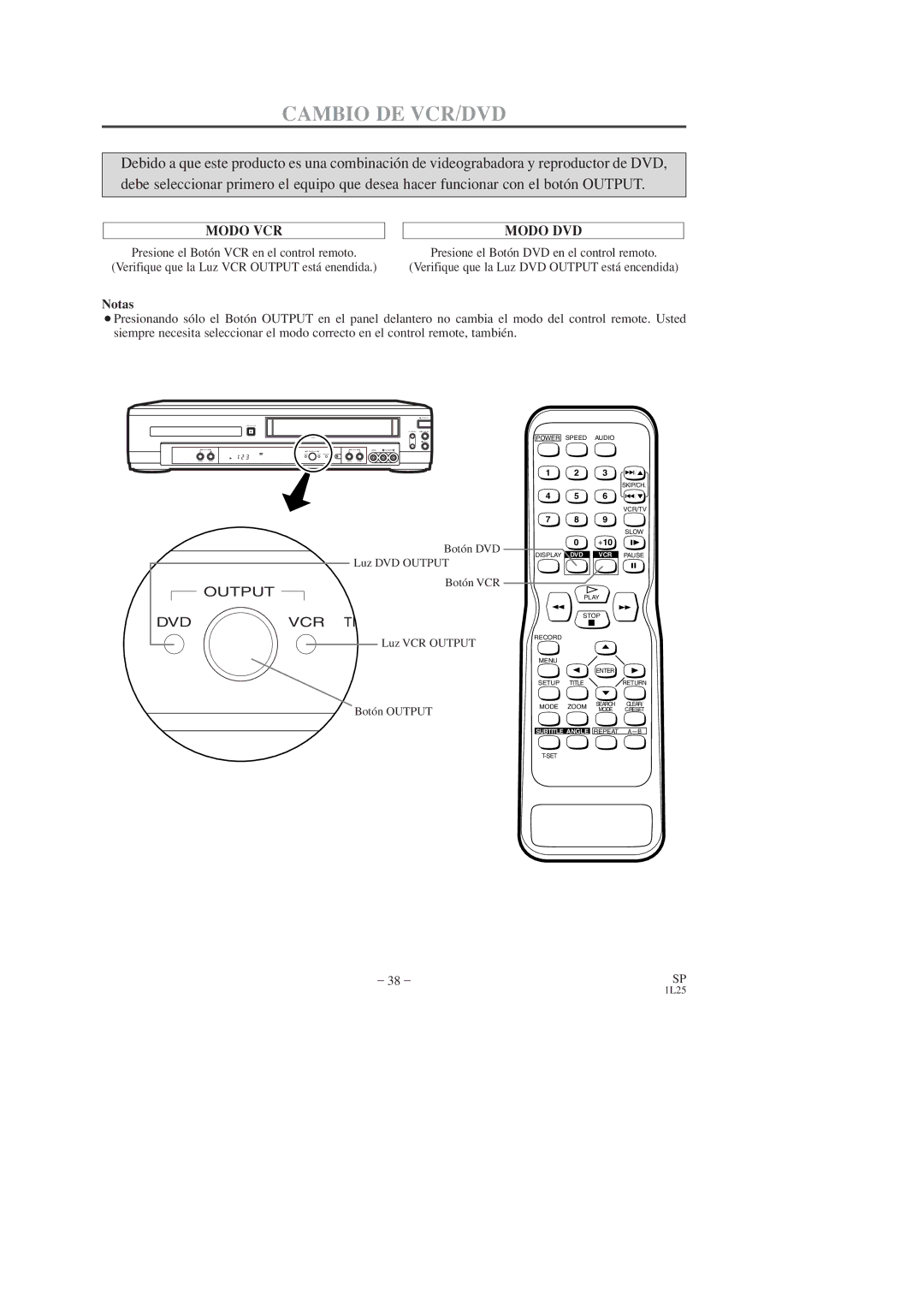 FUNAI DVC860D owner manual Cambio DE VCR/DVD, Modo VCR 