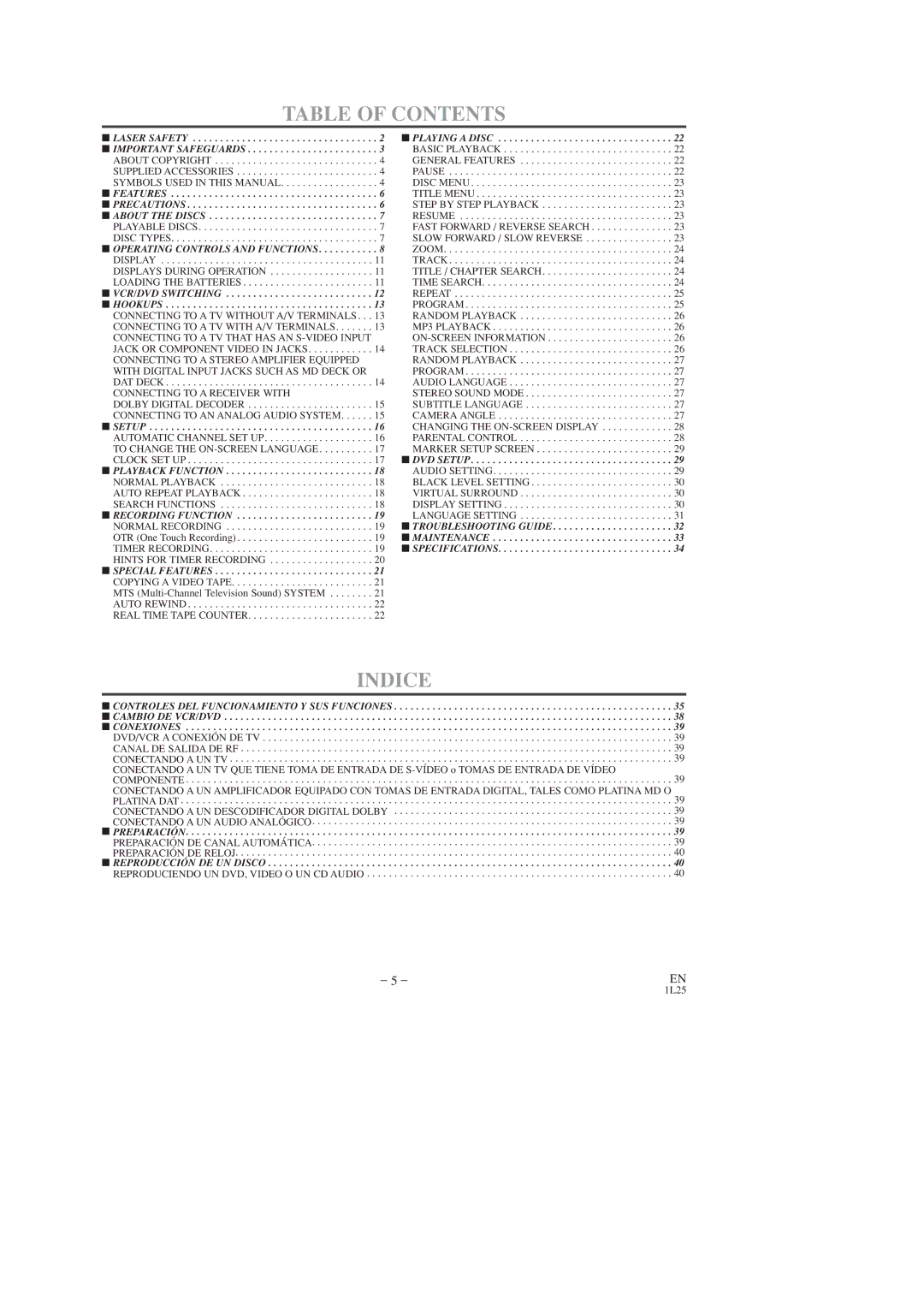 FUNAI DVC860D owner manual Table of Contents, Indice 