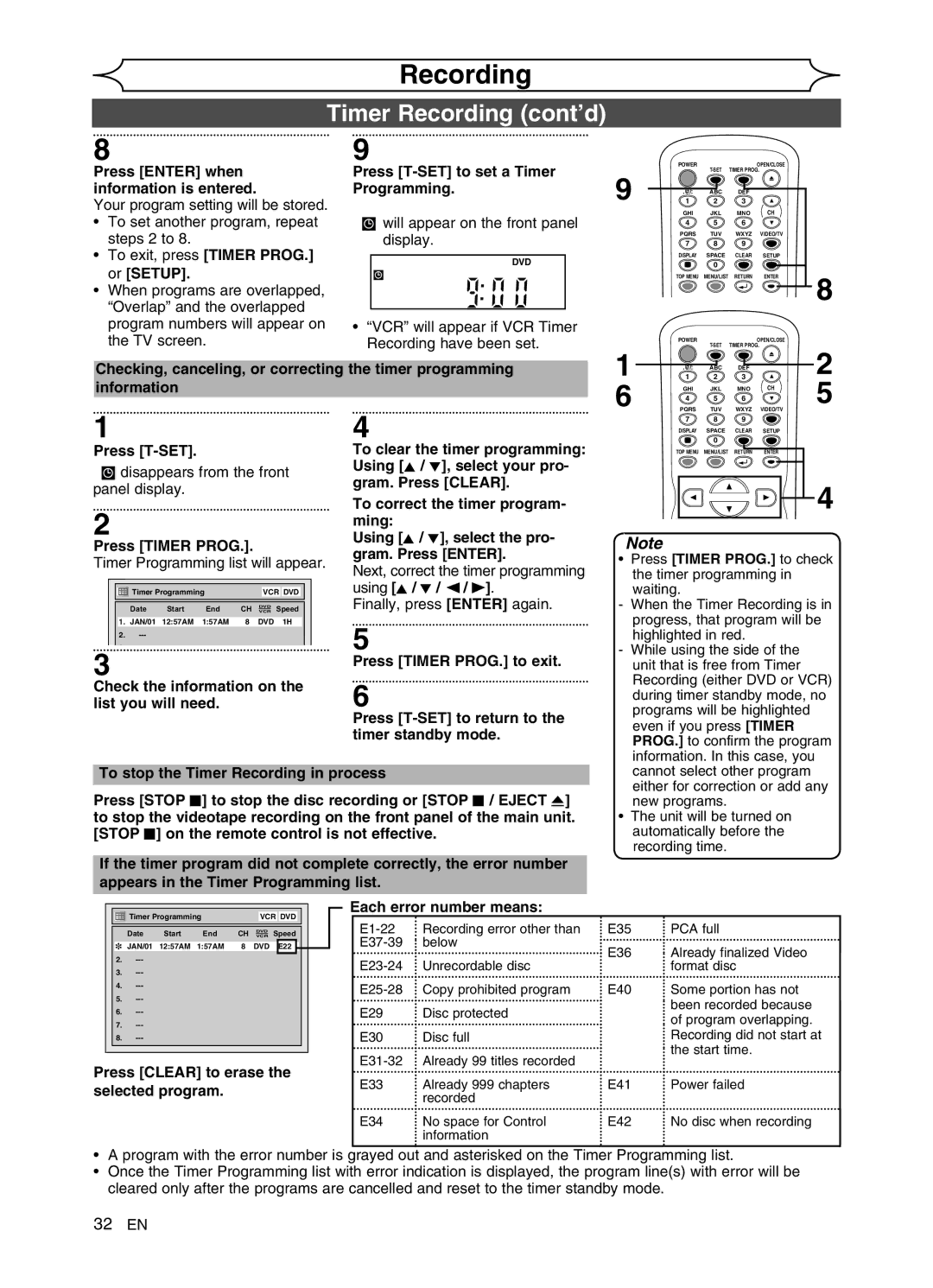 FUNAI DVR90VG manual Timer Recording cont’d 