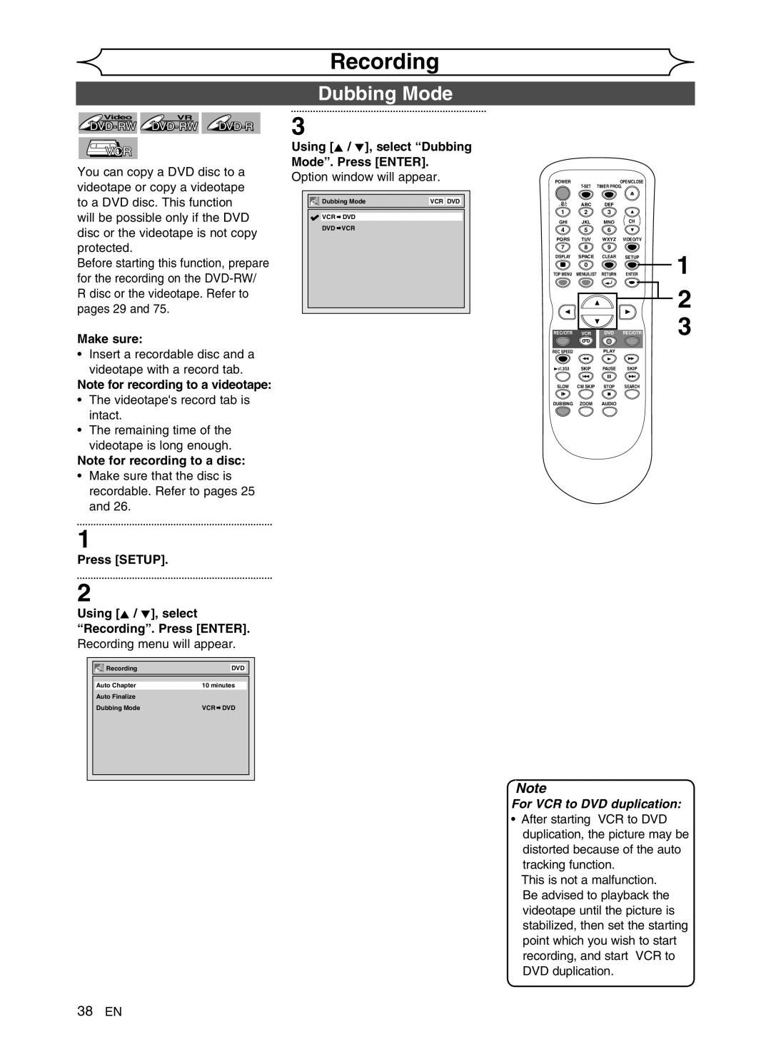 FUNAI DVR90VG manual Dubbing Mode, Make sure 