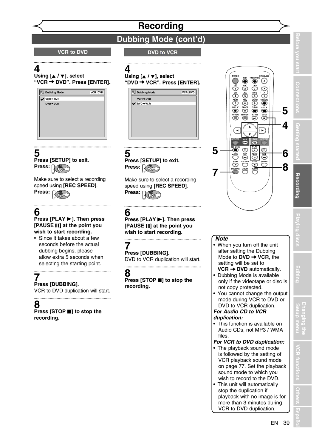 FUNAI DVR90VG manual Dubbing Mode cont’d, Discs 