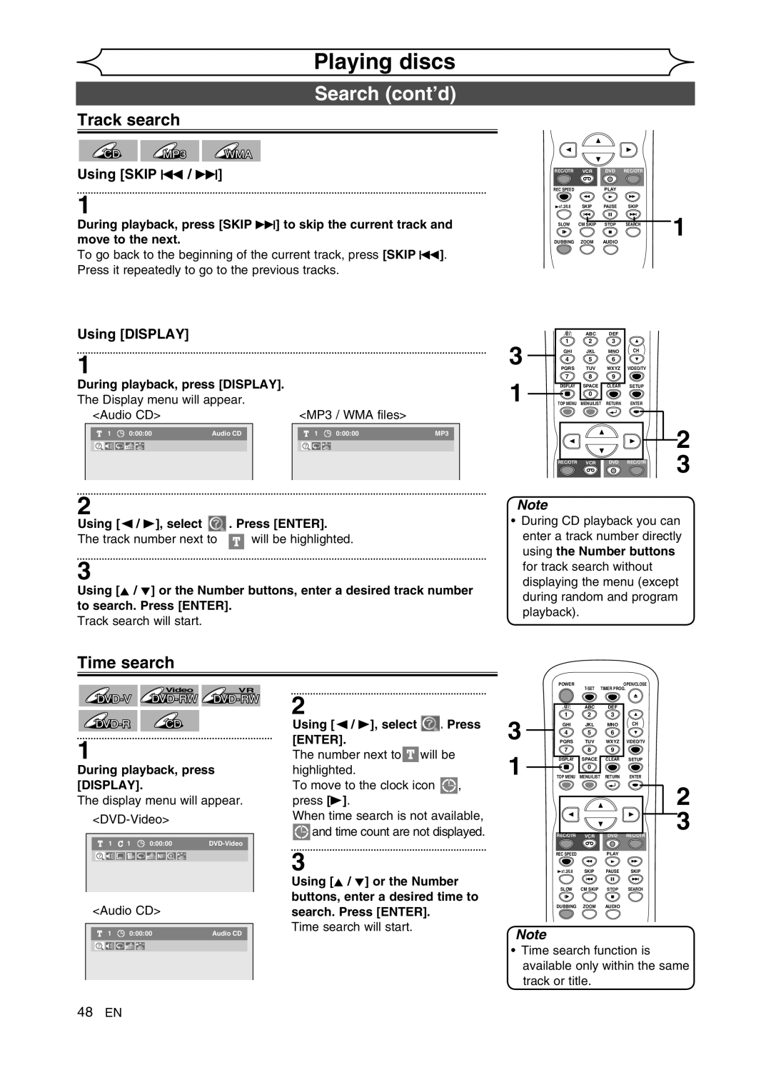 FUNAI DVR90VG manual Search cont’d, Track search, Time search 