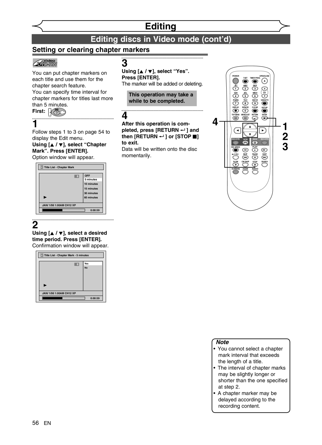 FUNAI DVR90VG manual Setting or clearing chapter markers, Marker will be added or deleting 