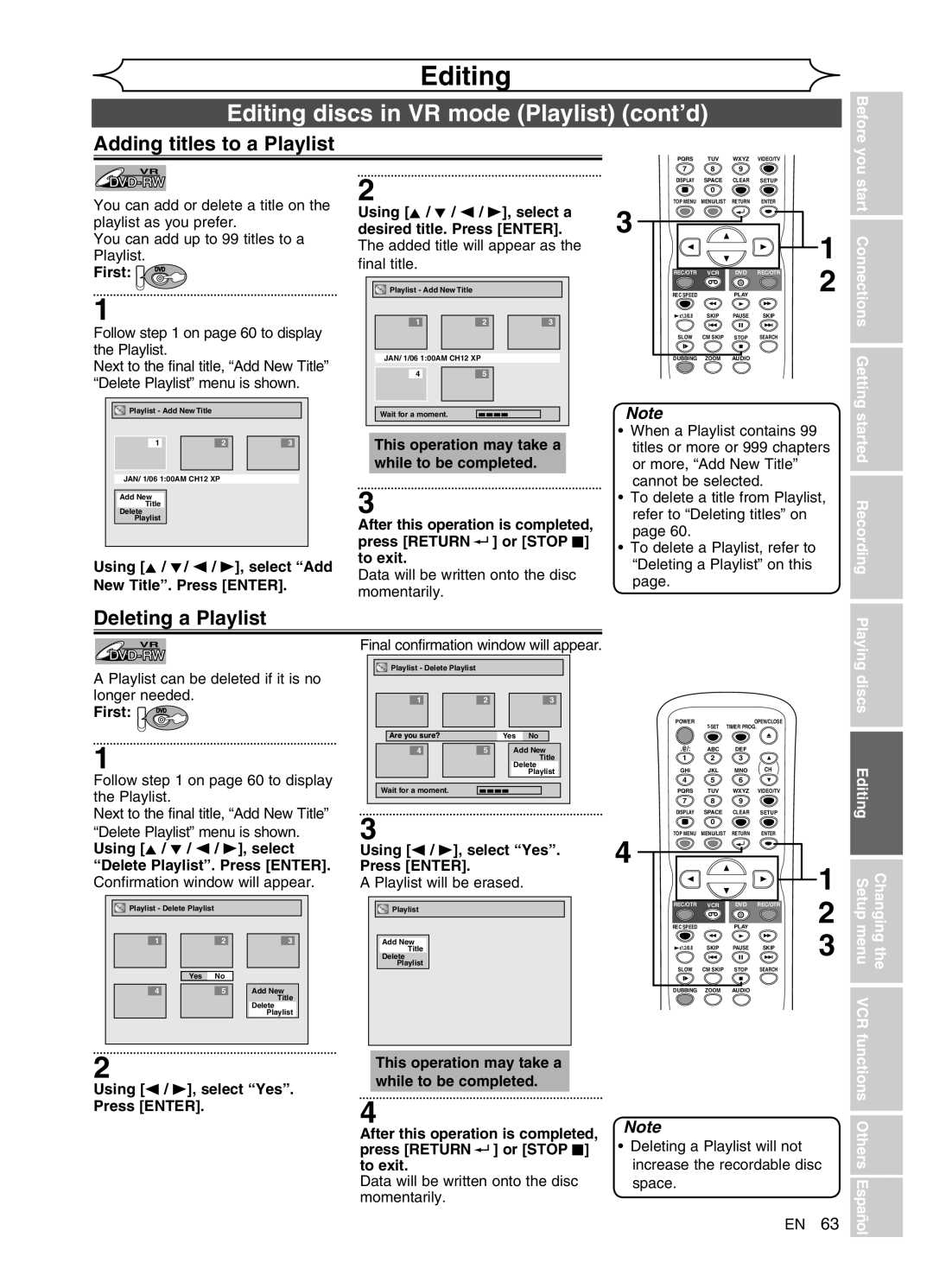 FUNAI DVR90VG manual Adding titles to a Playlist, Deleting a Playlist, Others 