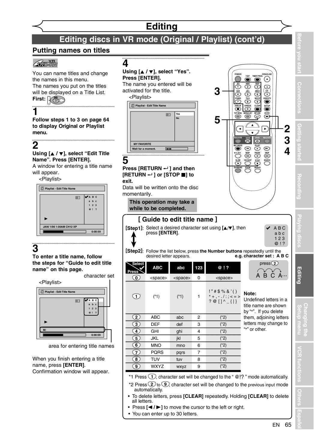 FUNAI DVR90VG manual Editing discs in VR mode Original / Playlist cont’d, You Start, Return 