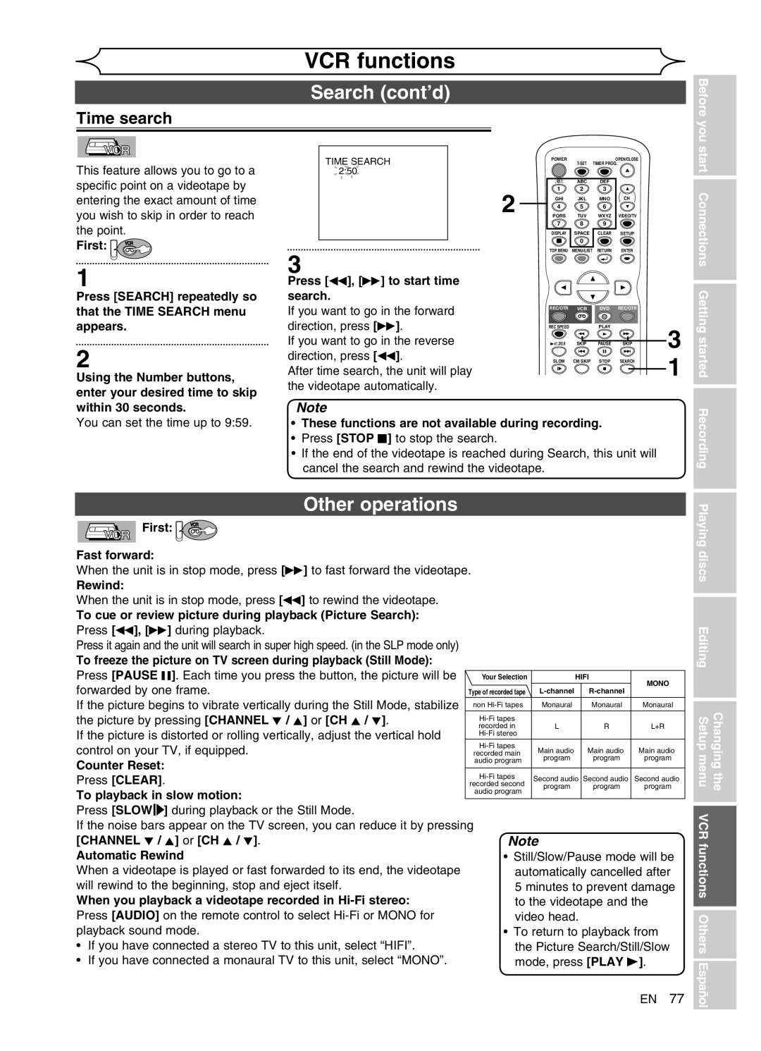 FUNAI DVR90VG manual Other operations 