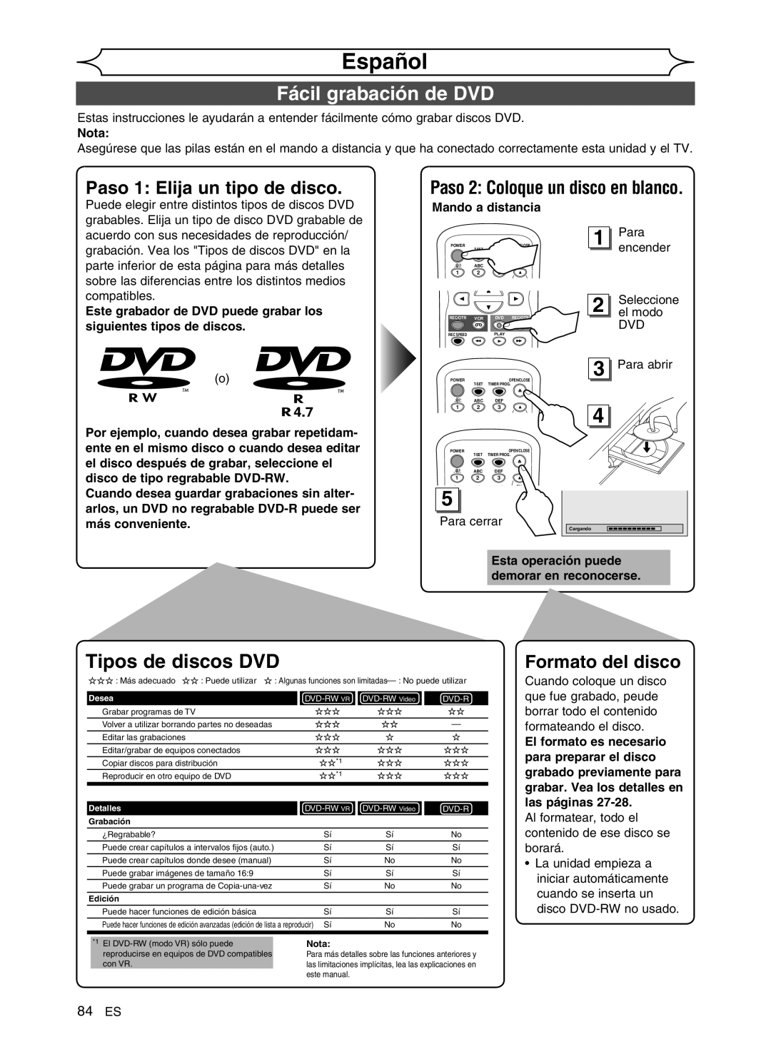 FUNAI DVR90VG manual Español, Fácil grabación de DVD 