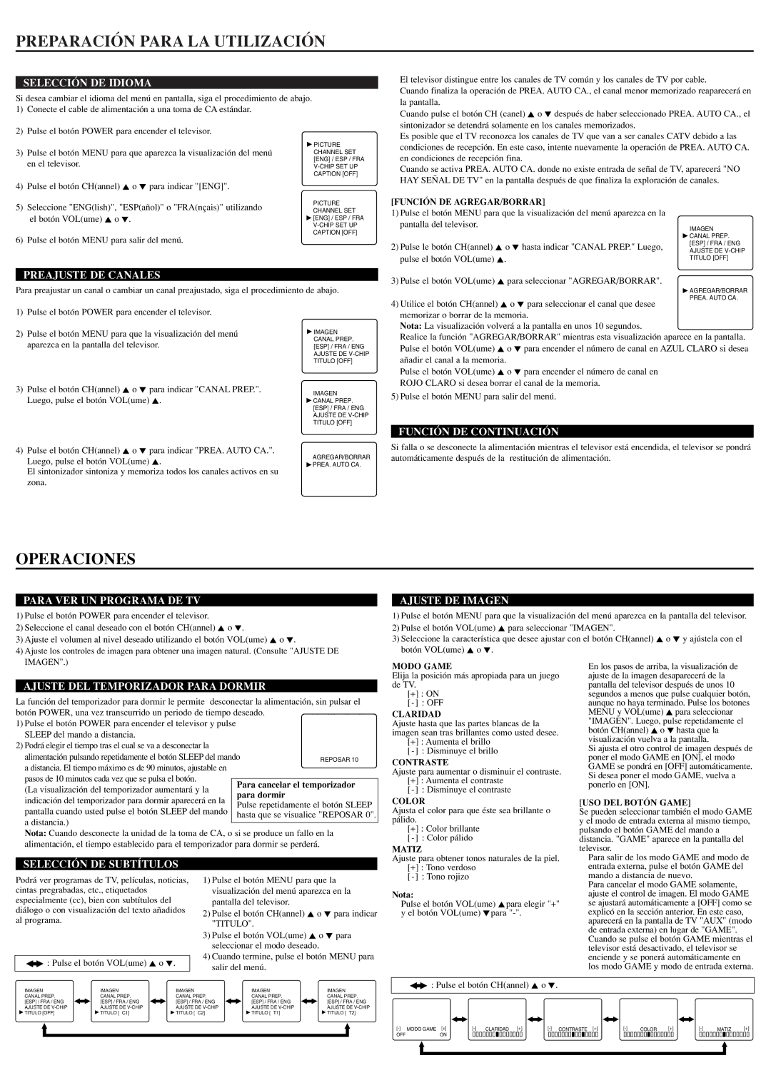 FUNAI DWT1304 owner manual Preparación Para LA Utilización, Operaciones 