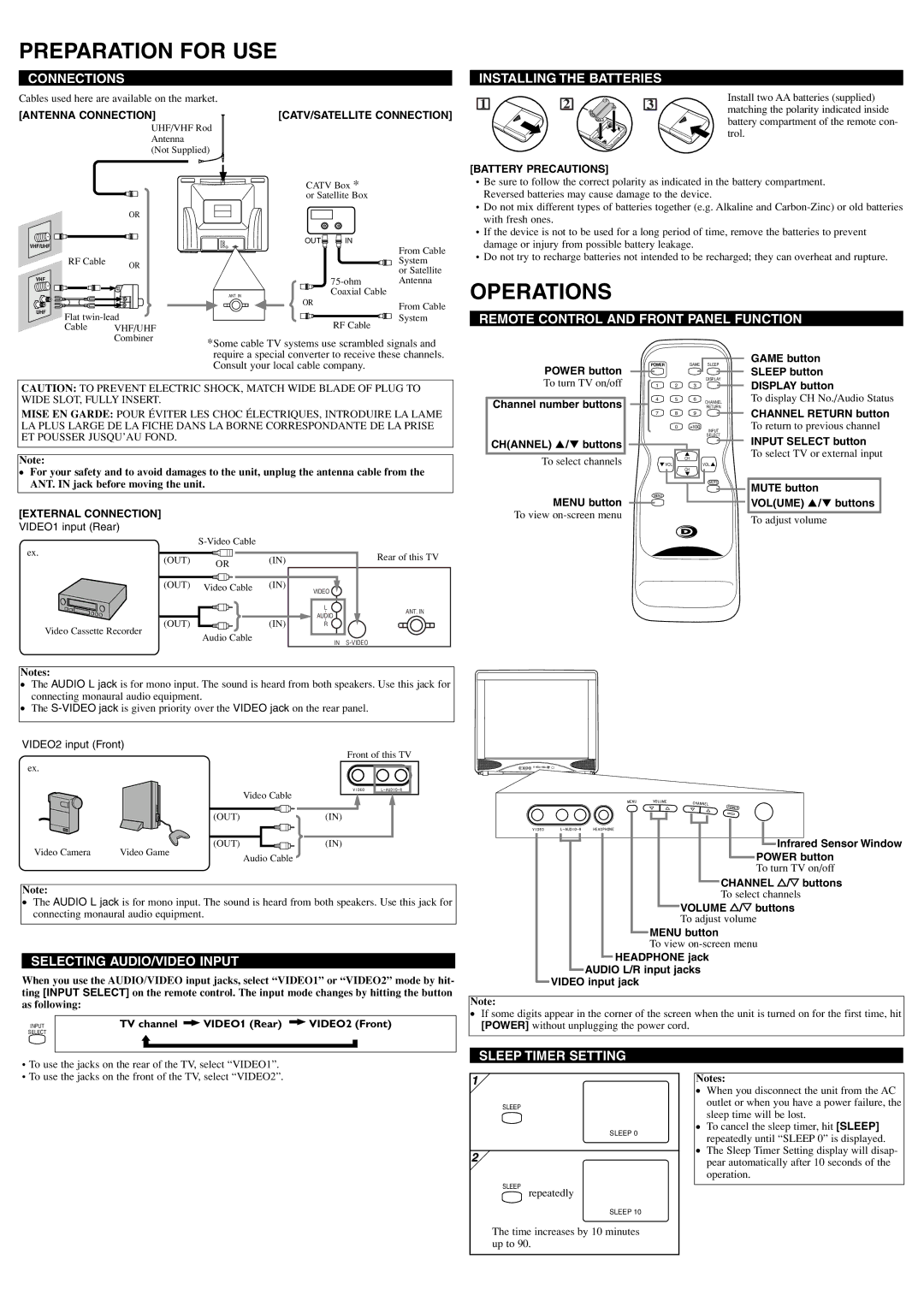 FUNAI DWT2704A owner manual Preparation for USE, Operations 